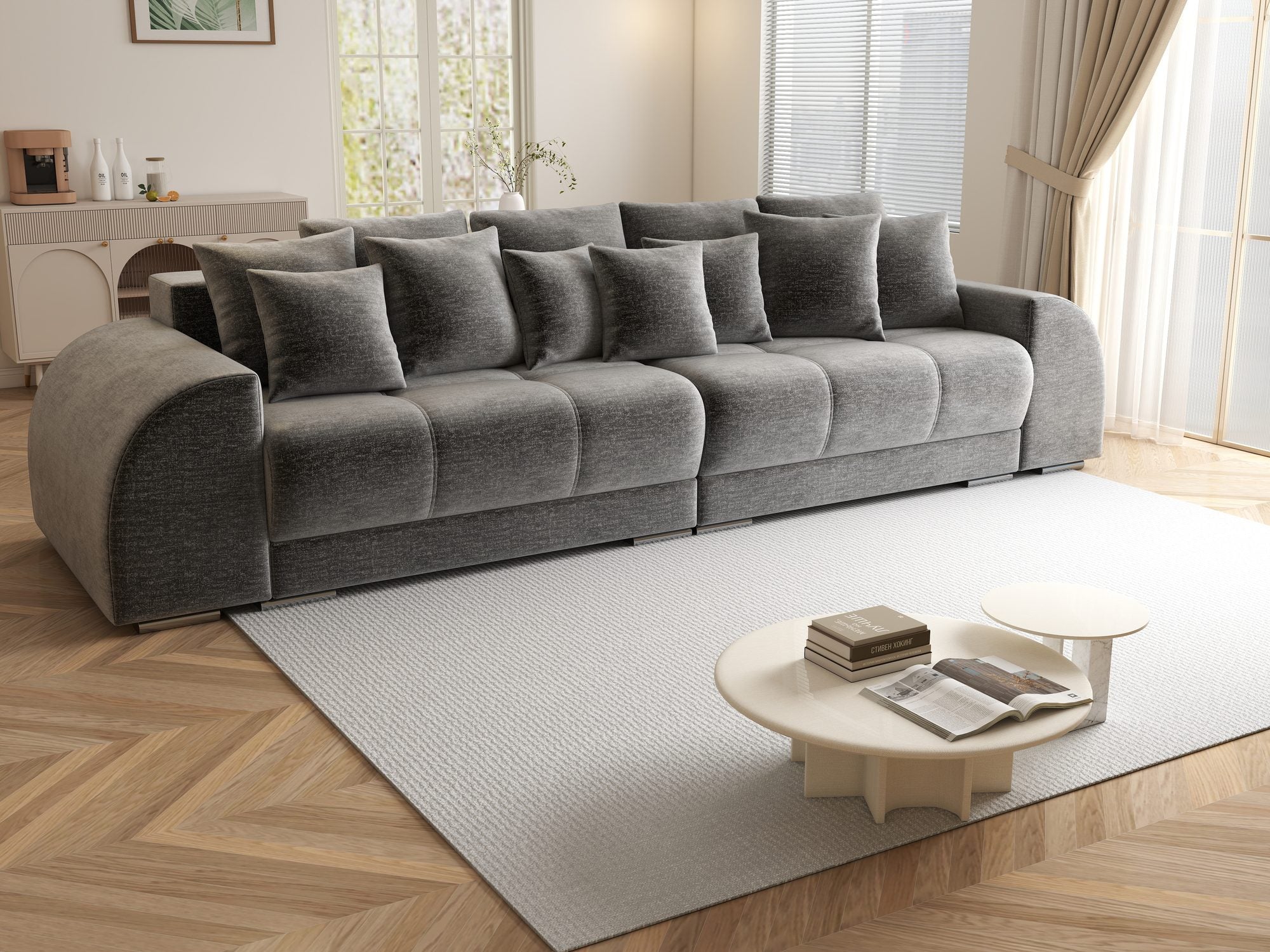 Canapea extensibilă dumonde cu 2 lăzi de depozitare si sezut confortabil din spuma high-density, Verona Monolith Gri 85 310x100 cm