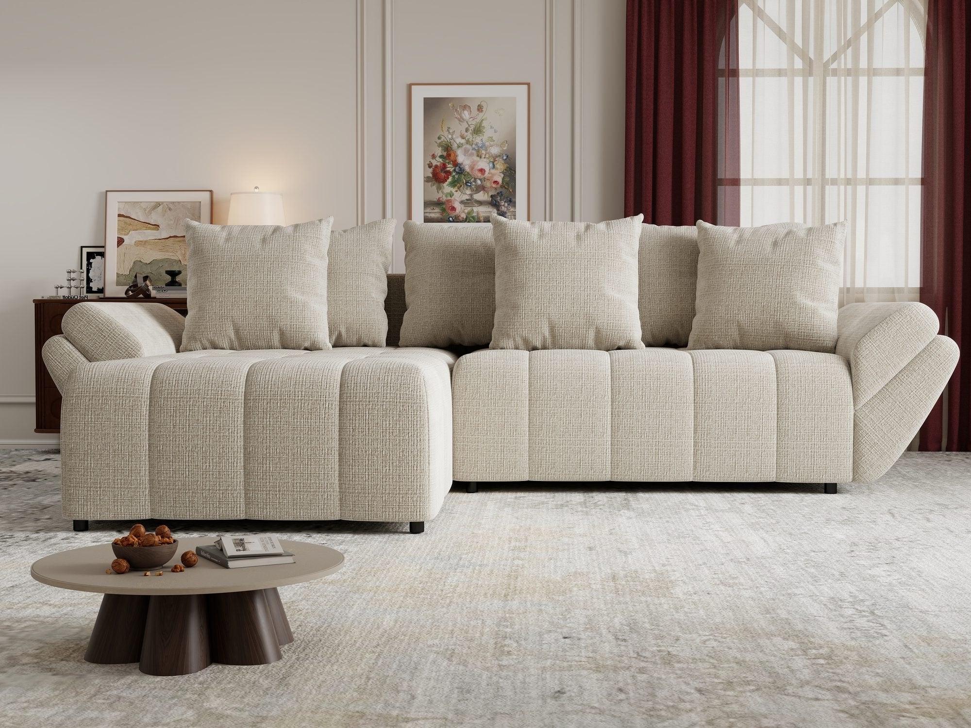 Colțar extensibil dumonde cu ladă de depozitare si sezut confortabil din spuma high-density, Berlin Cremona Gri Deschis 02 280x185 cm