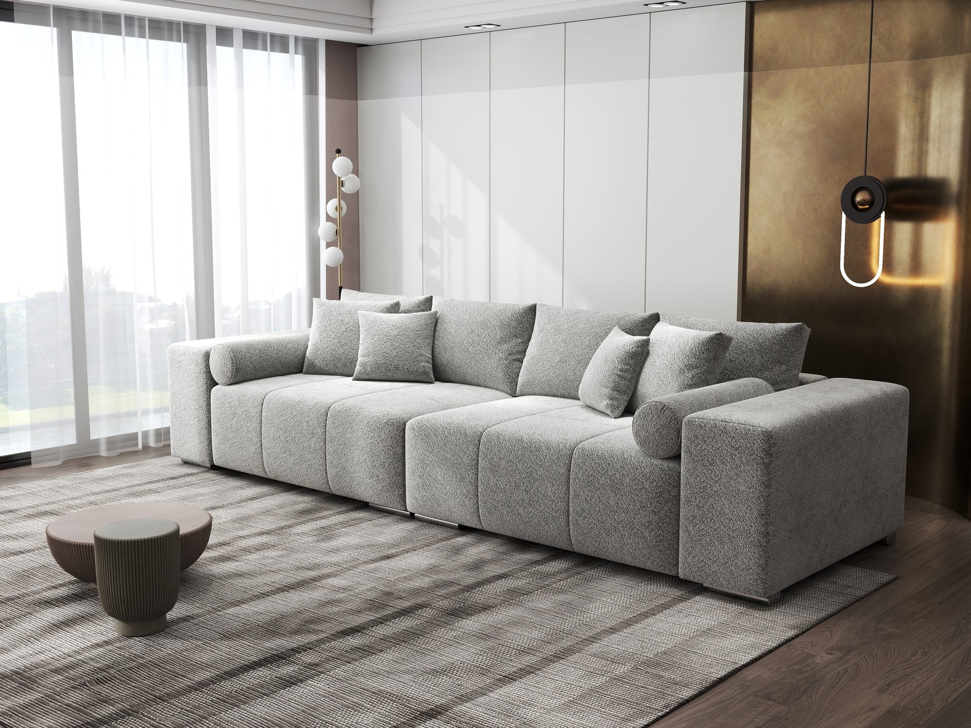 Canapea extensibilă dumonde cu ladă de depozitare si sezut confortabil din spuma high-density, Marbela XXL Arena Gri 15 290x100 cm