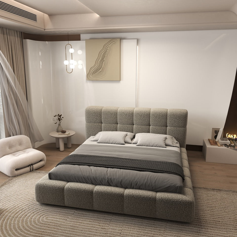 Dumonde hálószobai ágy, bézs kárpitozott, Lorenzo 180x200 cm, felnyitható ágyráccsal, tárolóhellyel