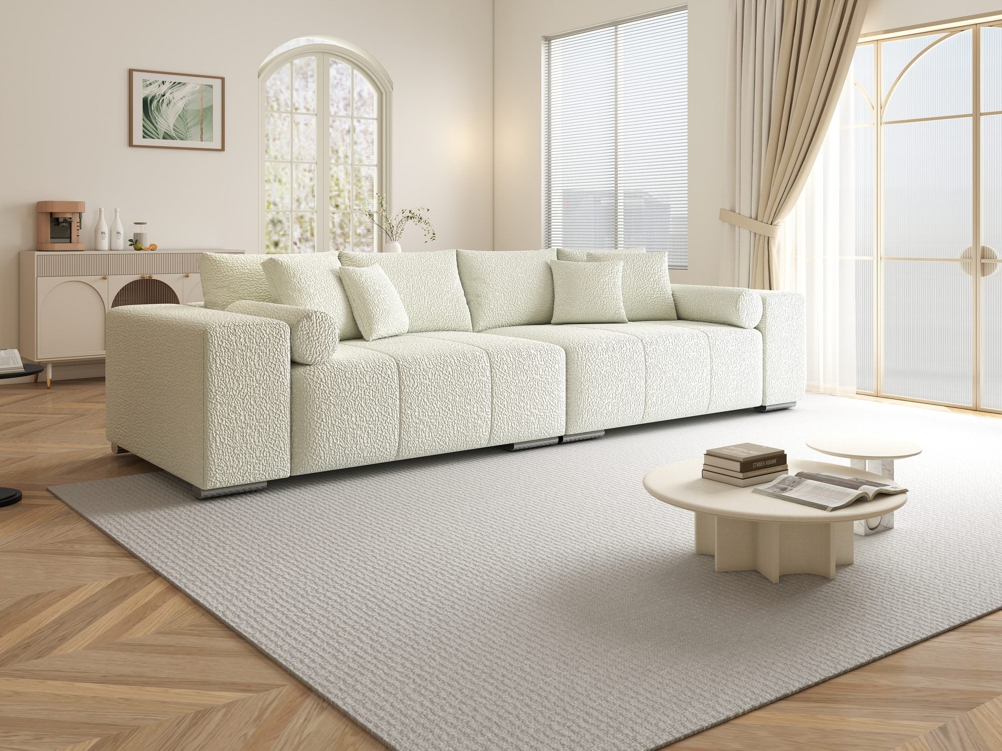 Canapea extensibilă dumonde cu ladă de depozitare si sezut confortabil din spuma high-density, Marbela XXL Jaguar Ivory 1 290x100 cm