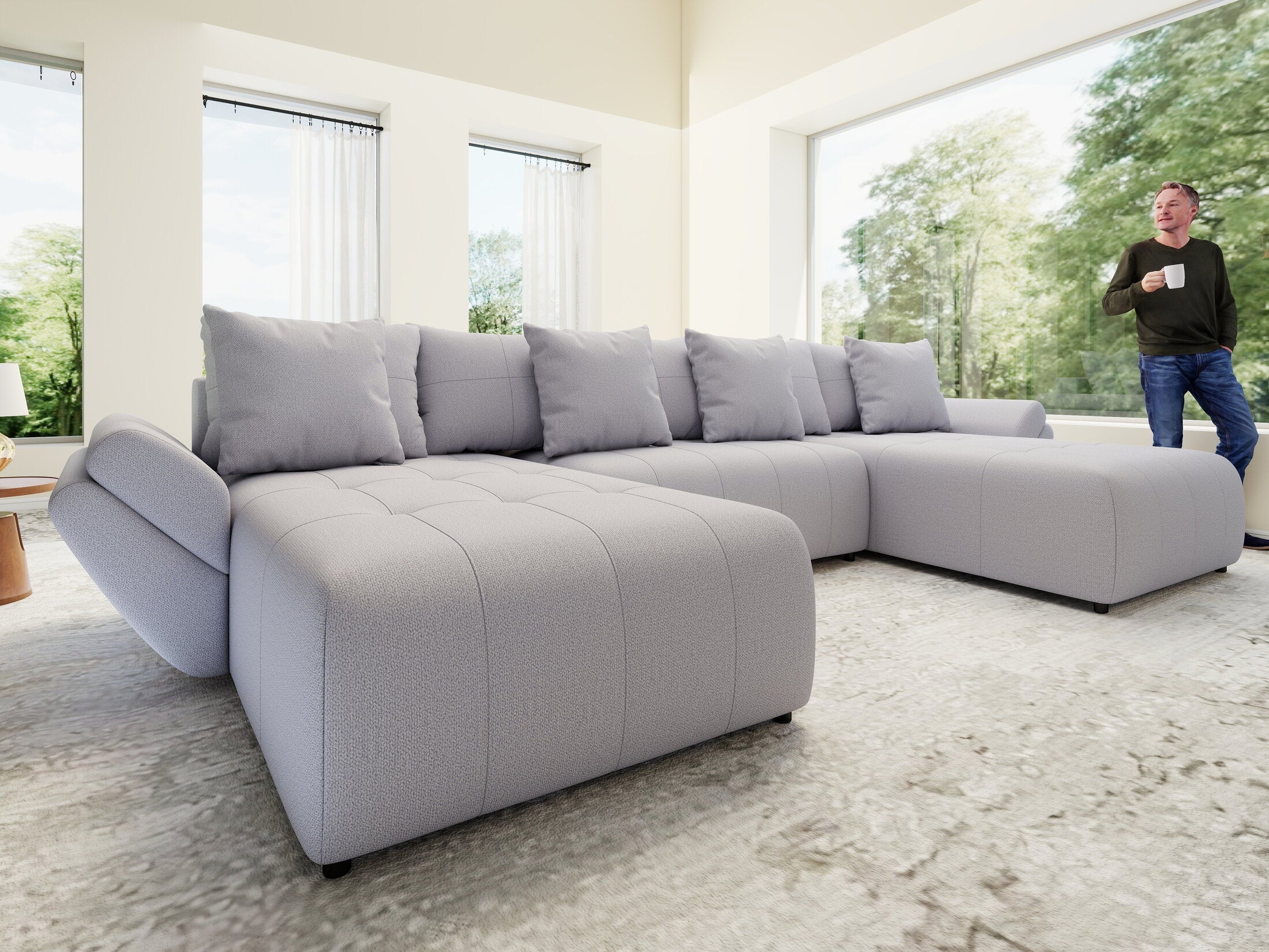 Colțar extensibil dumonde cu ladă de depozitare si sezut confortabil din spuma high-density, Berlin U Enjoy Gri 400x185 cm