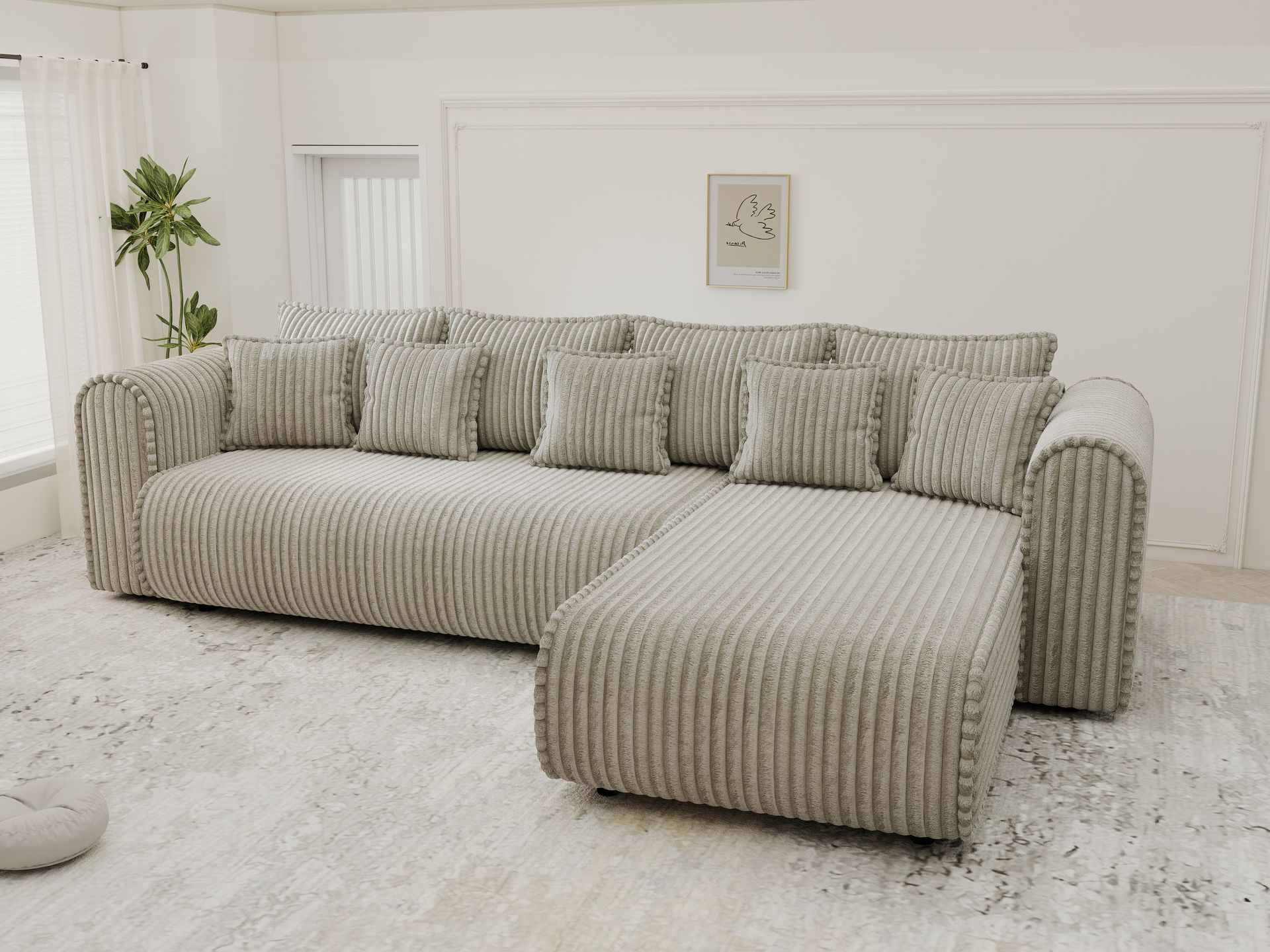 Colțar extensibil dumonde cu ladă de depozitare si sezut confortabil din spuma high-density, Monaco XL Tilia Capucino II 340x185 cm