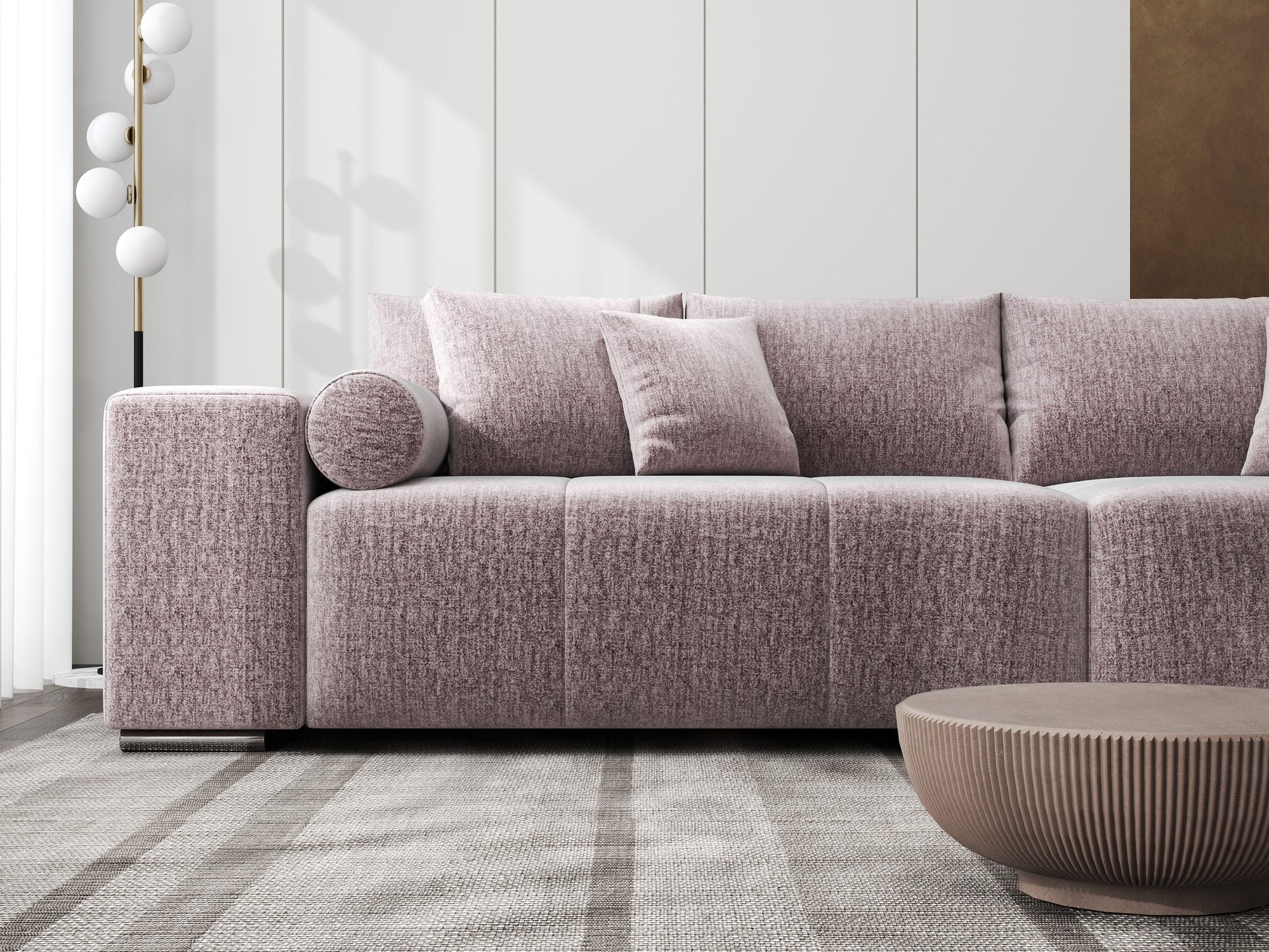 Canapea extensibilă dumonde cu ladă de depozitare si sezut confortabil din spuma high-density, Marbela XXL Monolith Roz Pudrat 62 290x100 cm
