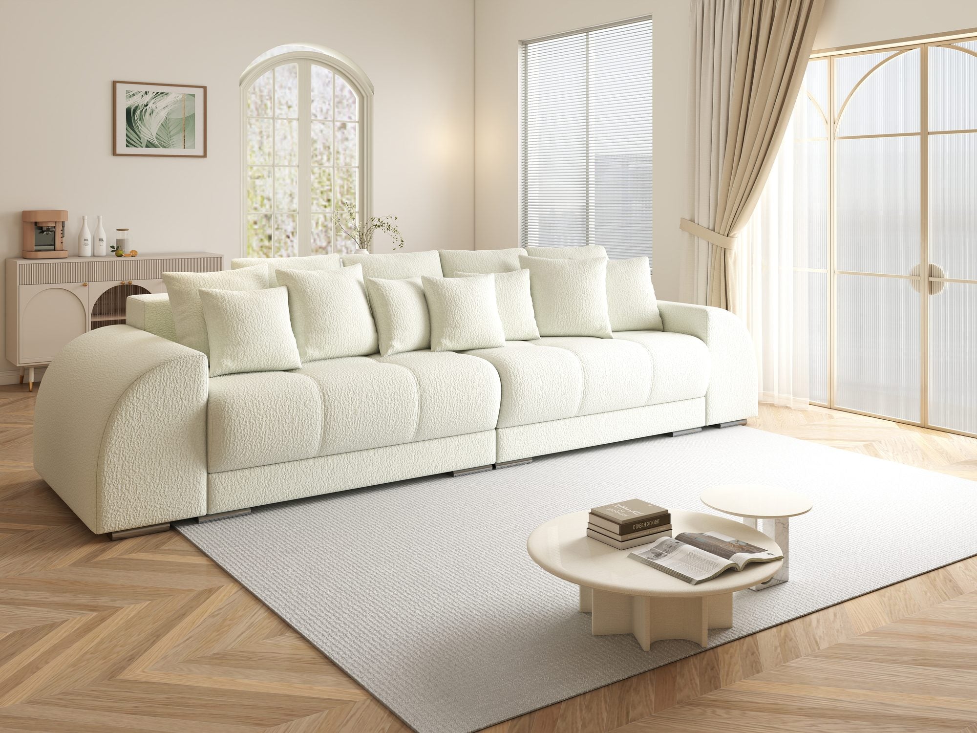 Canapea extensibilă dumonde cu 2 lăzi de depozitare si sezut confortabil din spuma high-density, Verona Jaguar Ivory 1 310x100 cm
