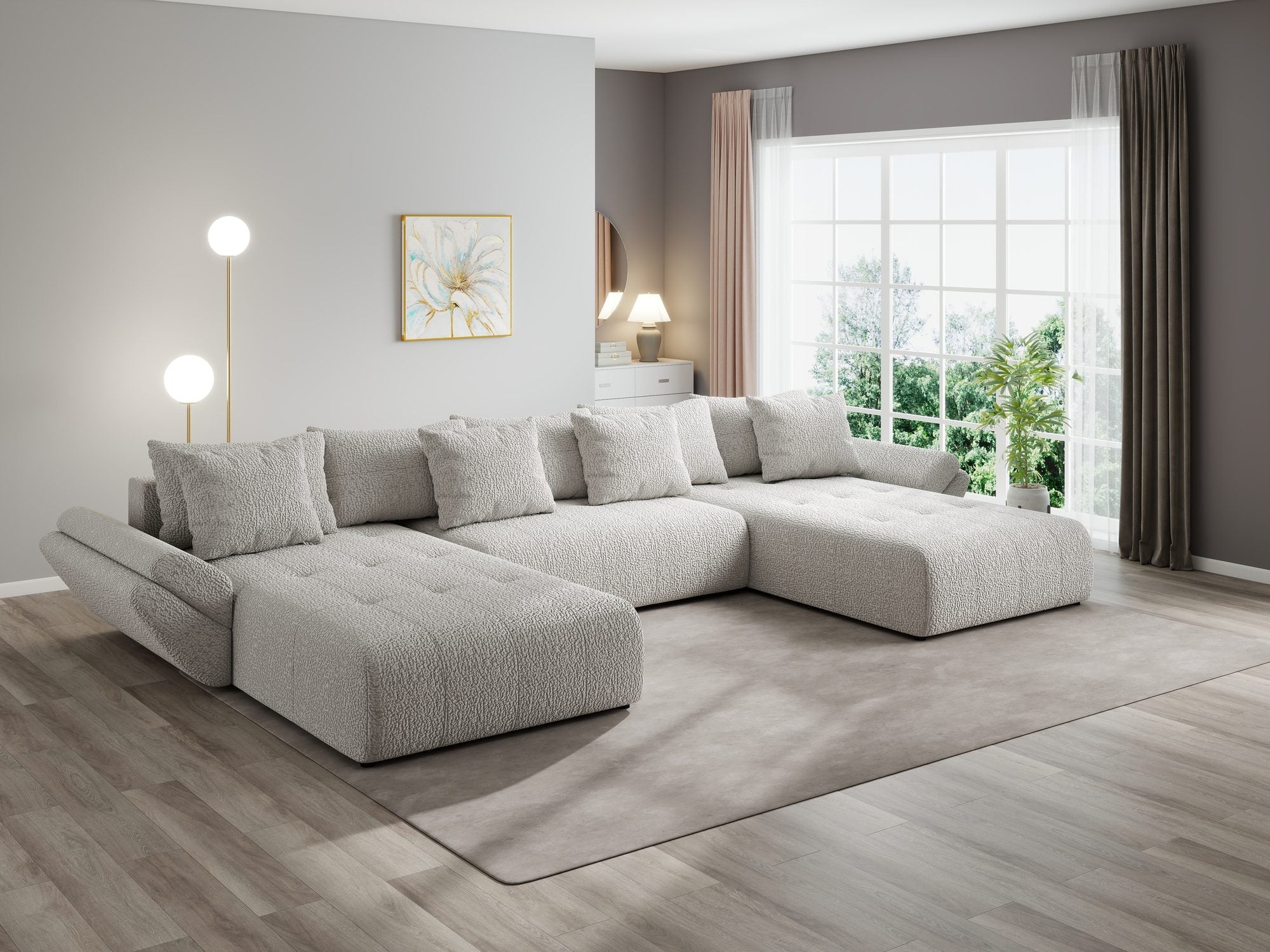Colțar extensibil dumonde cu ladă de depozitare si sezut confortabil din spuma high-density, Berlin U Jaguar Gri 19 380x180 cm