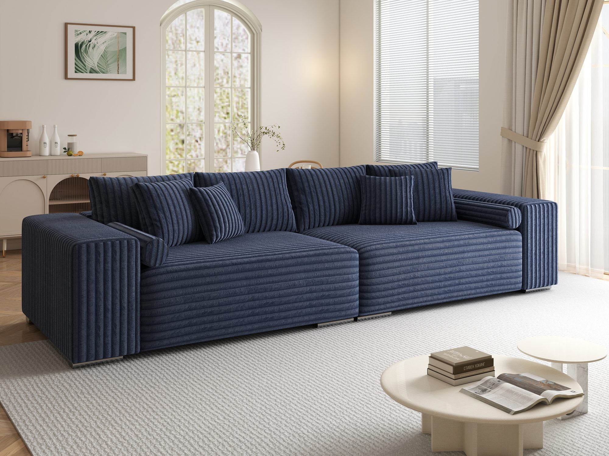 Canapea extensibilă dumonde cu ladă de depozitare si sezut confortabil din spuma high-density, Marbela XXL Tilia Albastru 77 290x100 cm