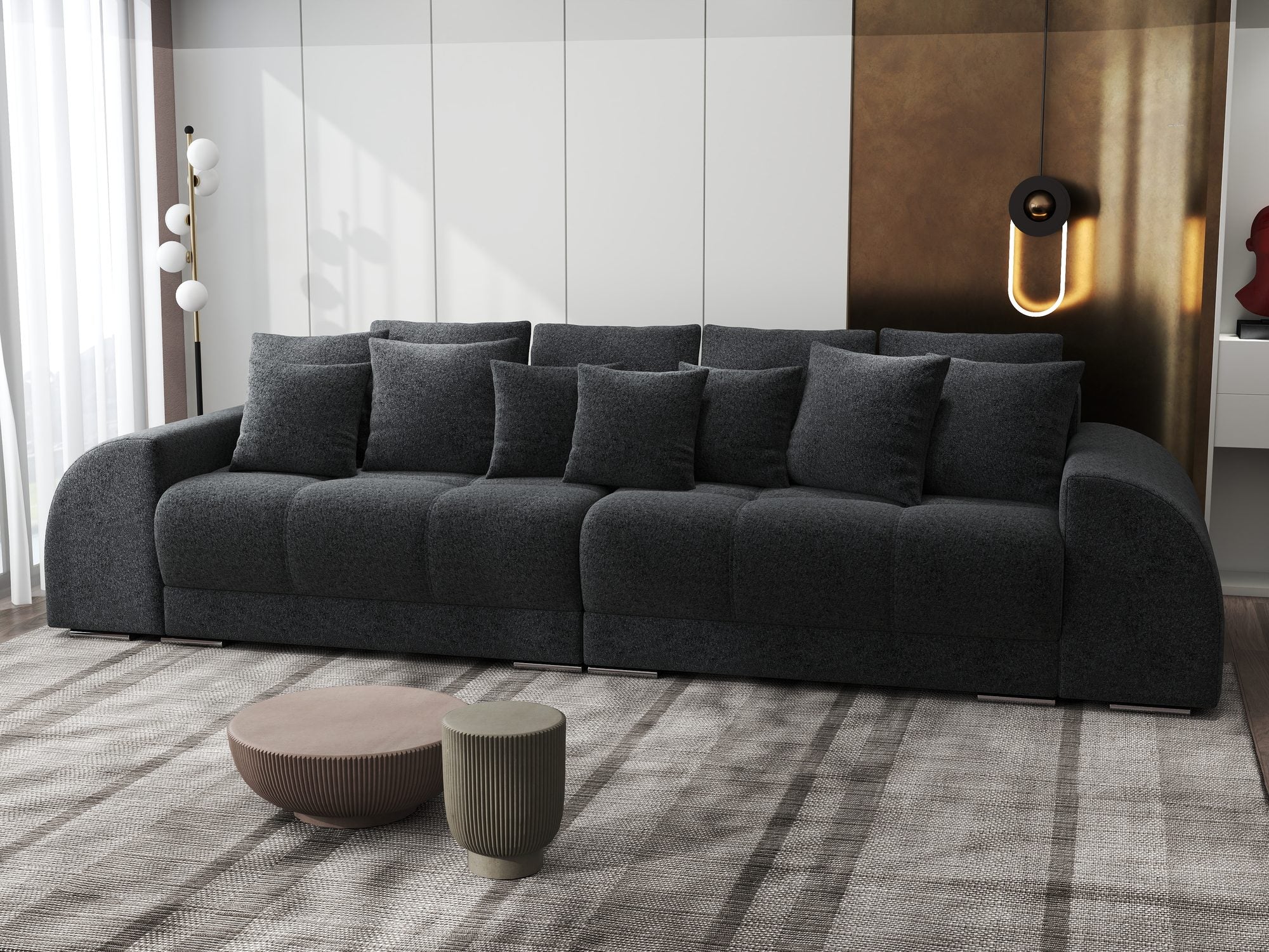 Canapea extensibilă dumonde cu 2 lăzi de depozitare si sezut confortabil din spuma high-density, Verona Monte Negru 99 310x100 cm