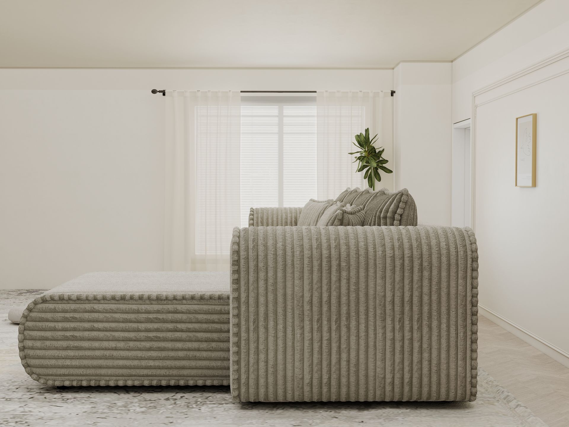 Colțar extensibil dumonde cu ladă de depozitare si sezut confortabil din spuma high-density, Monaco XL Tilia Capucino II 340x185 cm