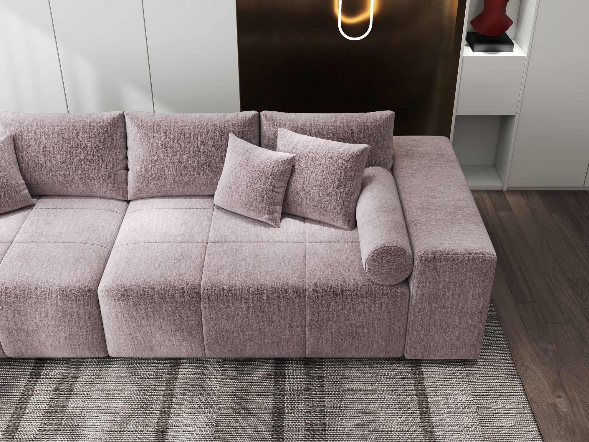 Canapea extensibilă dumonde cu ladă de depozitare si sezut confortabil din spuma high-density, Marbela XXL Monolith Roz Pudrat 62 290x100 cm