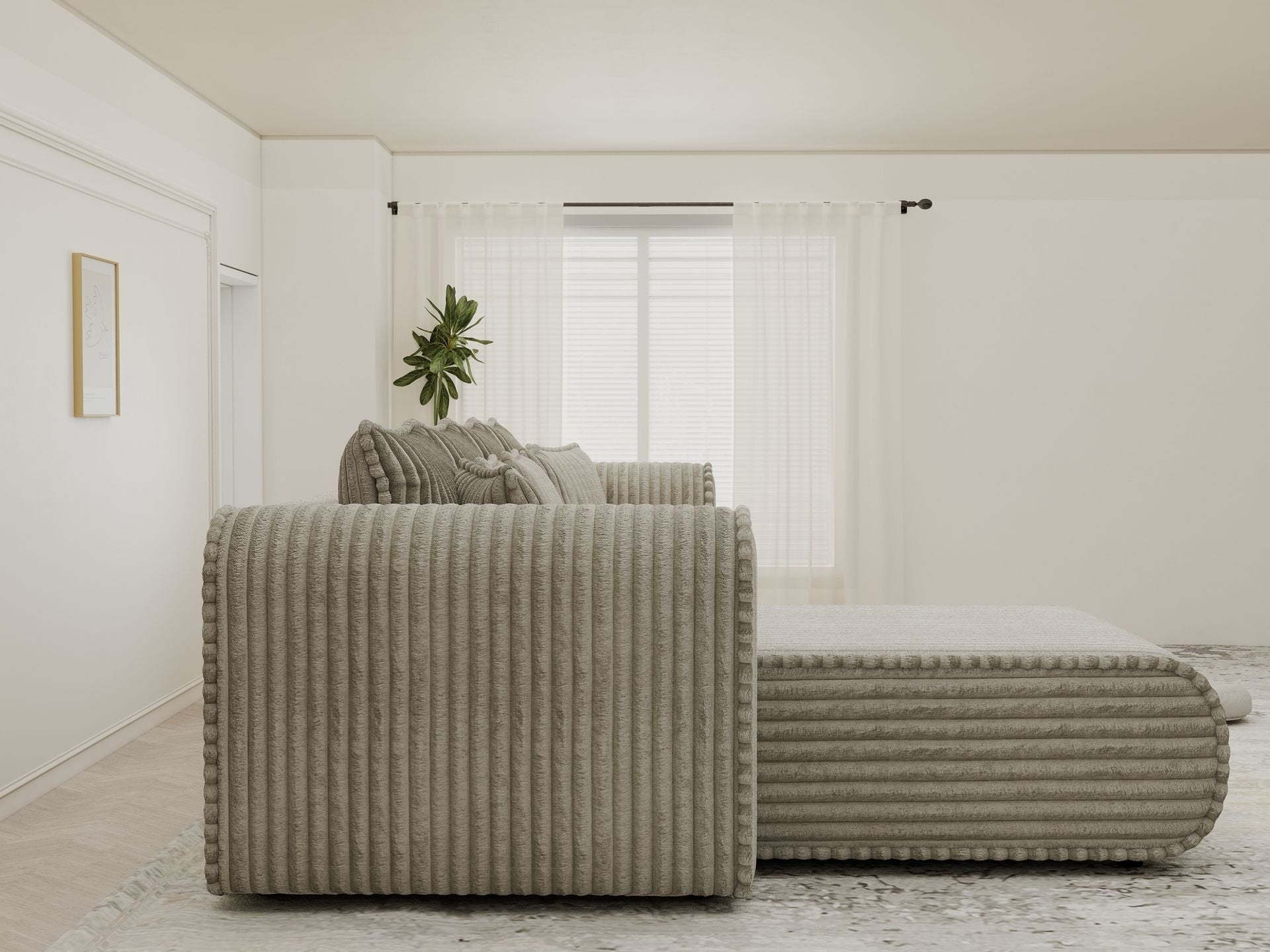 Colțar extensibil dumonde cu ladă de depozitare si sezut confortabil din spuma high-density, Monaco XL Tilia Capucino 340x185 cm
