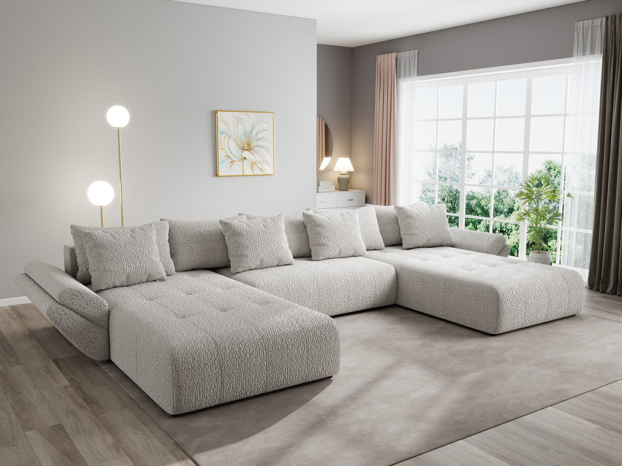 Colțar extensibil dumonde cu ladă de depozitare si sezut confortabil din spuma high-density, Berlin U Jaguar Gri 19 380x180 cm