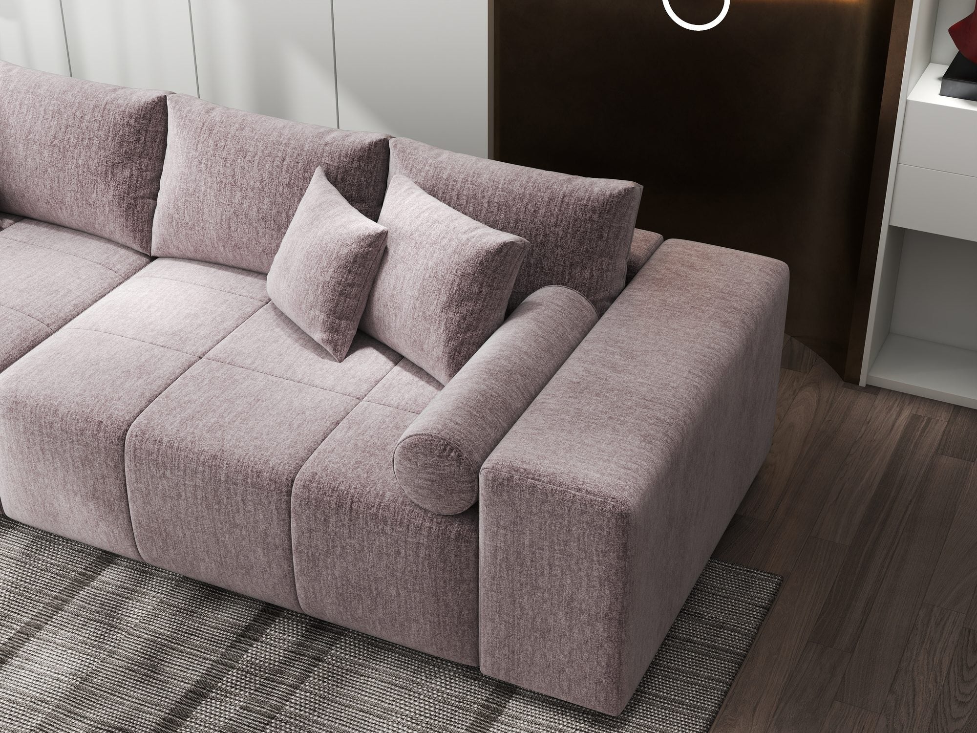 Canapea extensibilă dumonde cu ladă de depozitare si sezut confortabil din spuma high-density, Marbela XXL Monolith Roz Pudrat 62 290x100 cm