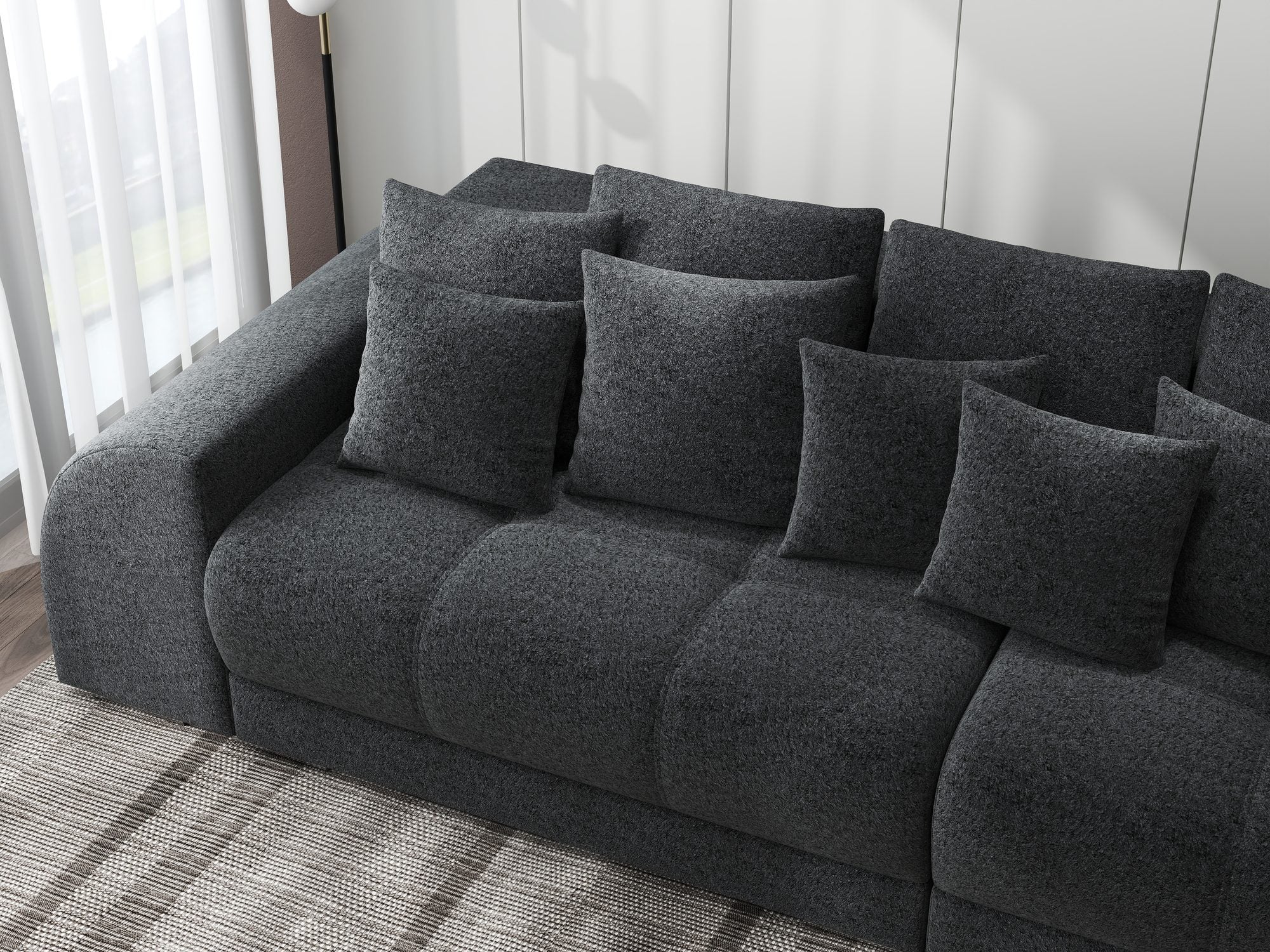 Canapea extensibilă dumonde cu 2 lăzi de depozitare si sezut confortabil din spuma high-density, Verona Monte Negru 99 310x100 cm