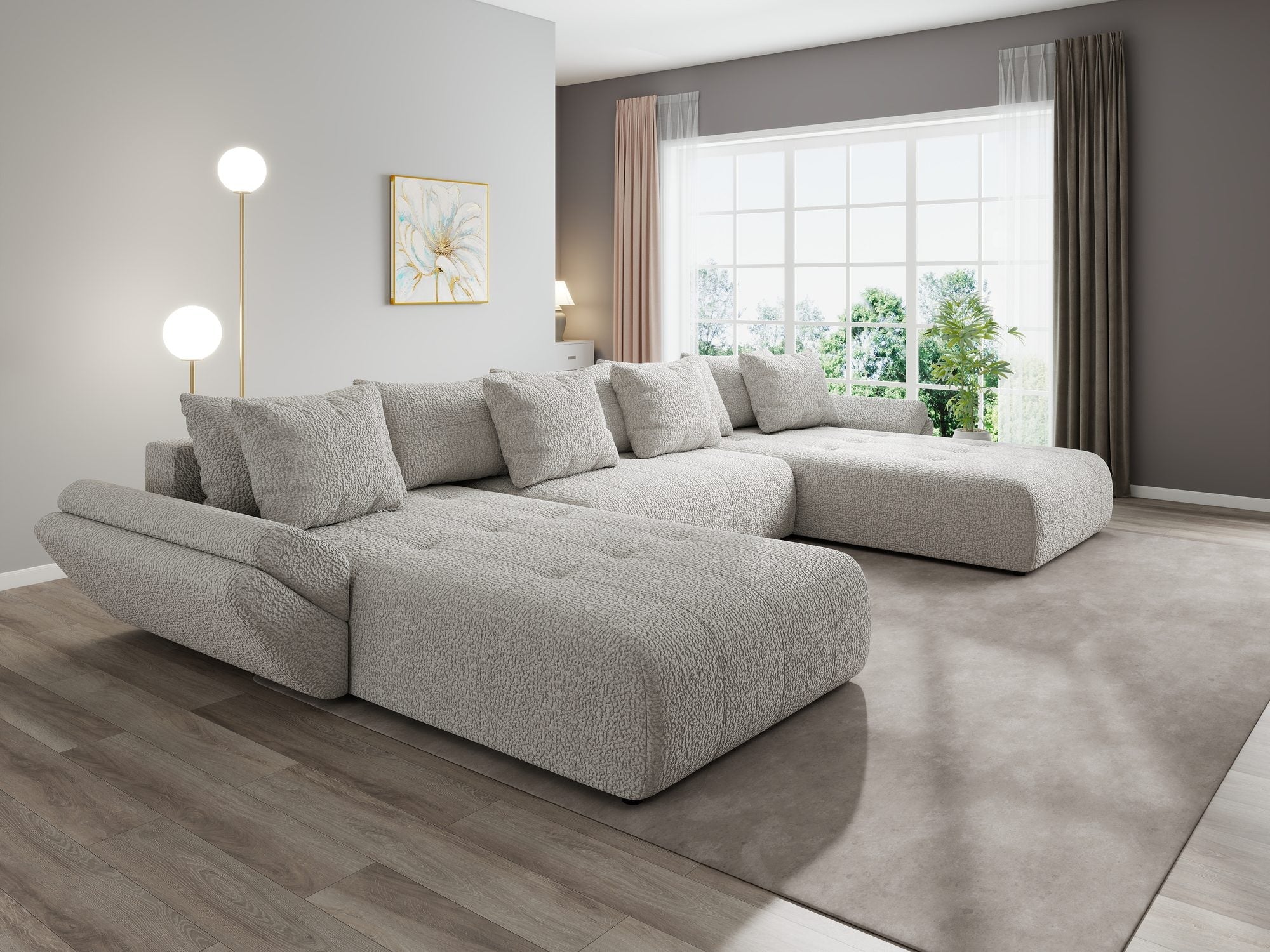 Colțar extensibil dumonde cu ladă de depozitare si sezut confortabil din spuma high-density, Berlin U Jaguar Gri 19 380x180 cm
