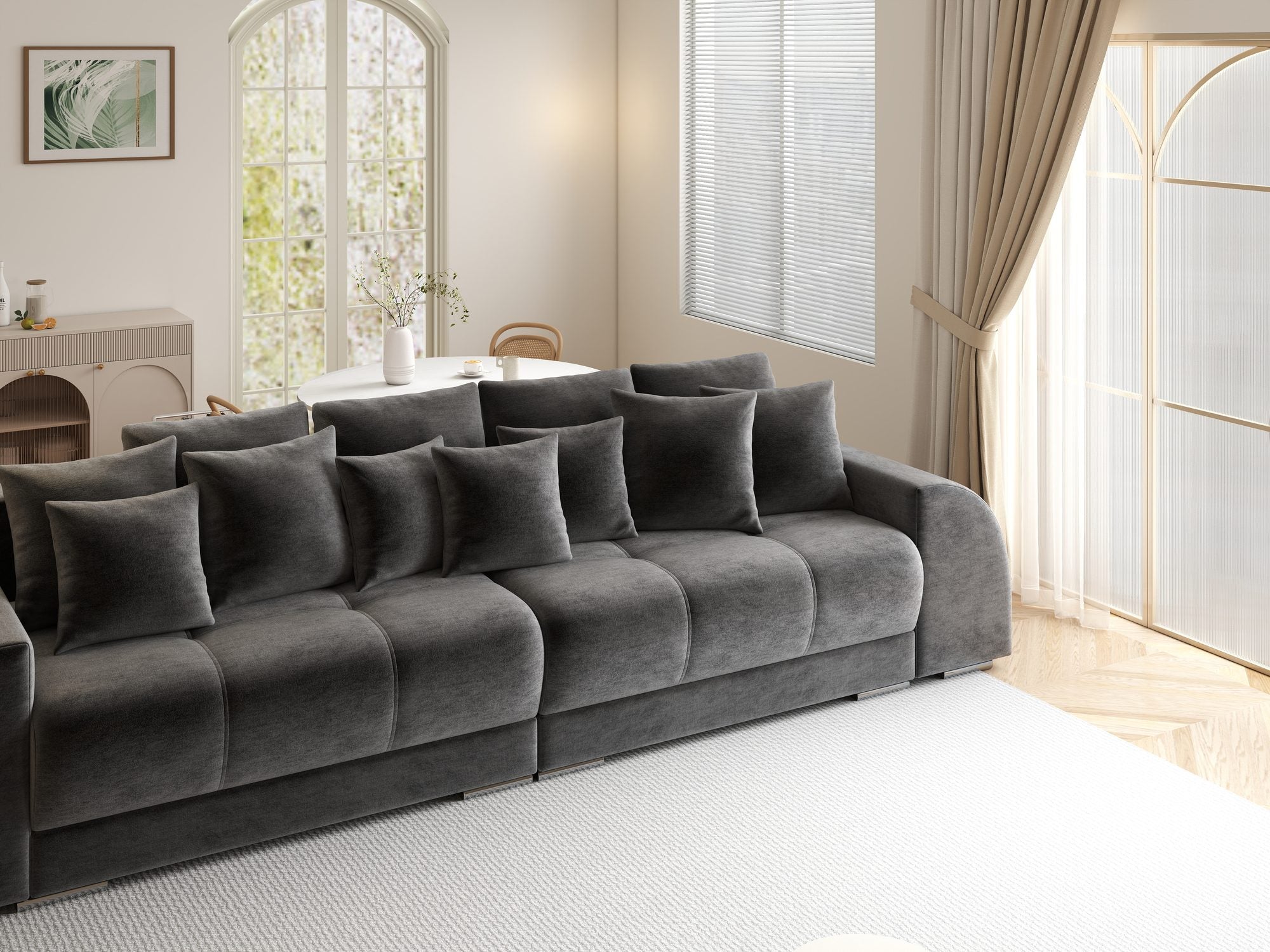 Canapea extensibilă dumonde cu 2 lăzi de depozitare si sezut confortabil din spuma high-density, Verona Monolith Gri Antracit 97 310x100 cm