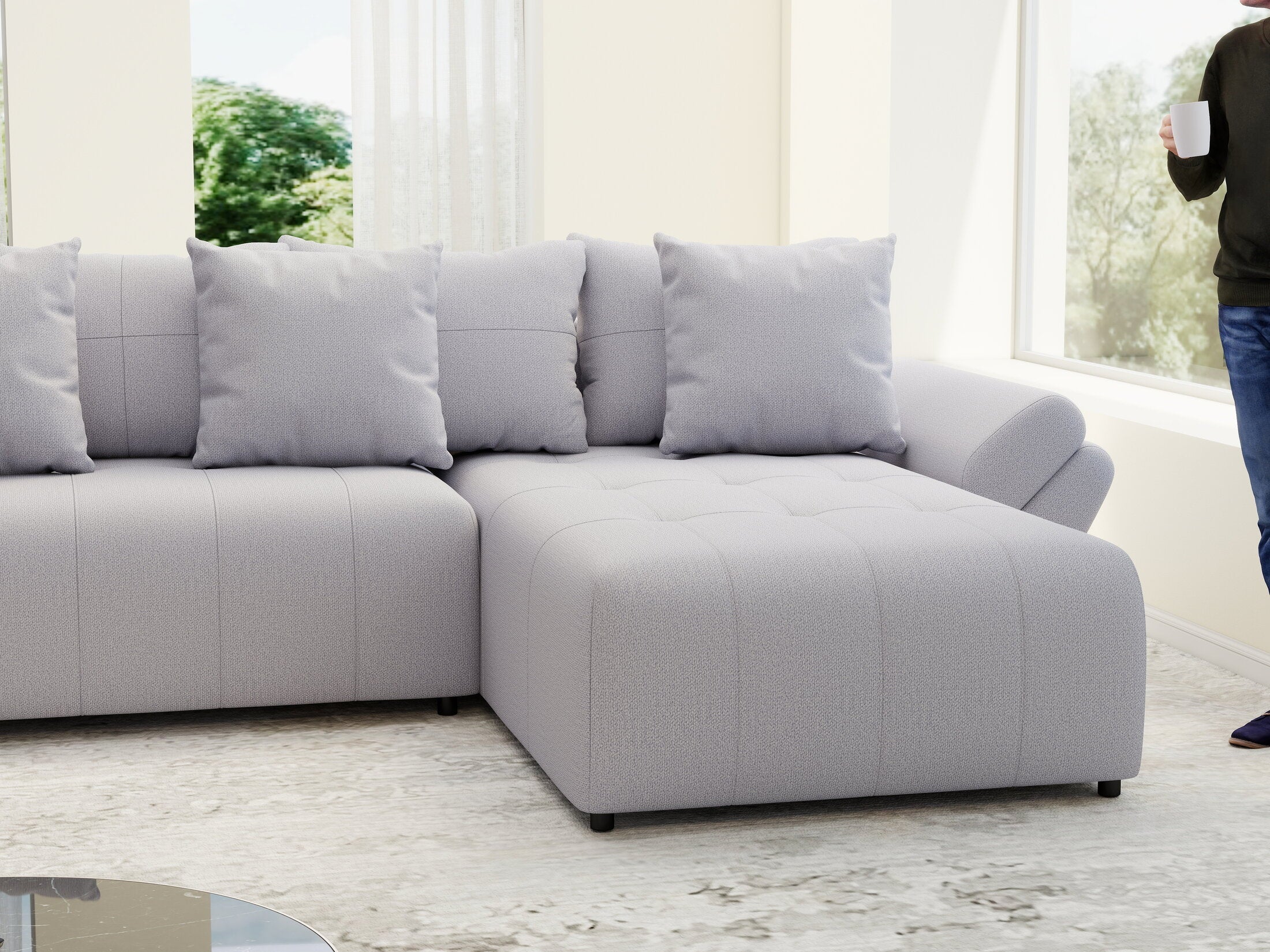 Colțar extensibil dumonde cu ladă de depozitare si sezut confortabil din spuma high-density, Berlin U Enjoy Gri 400x185 cm