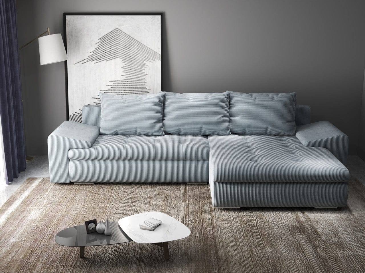 Colțar extensibil dumonde cu ladă de depozitare si sezut confortabil din spuma HR, Leonardo Zoom Grey 260x185 cm II Fabrica