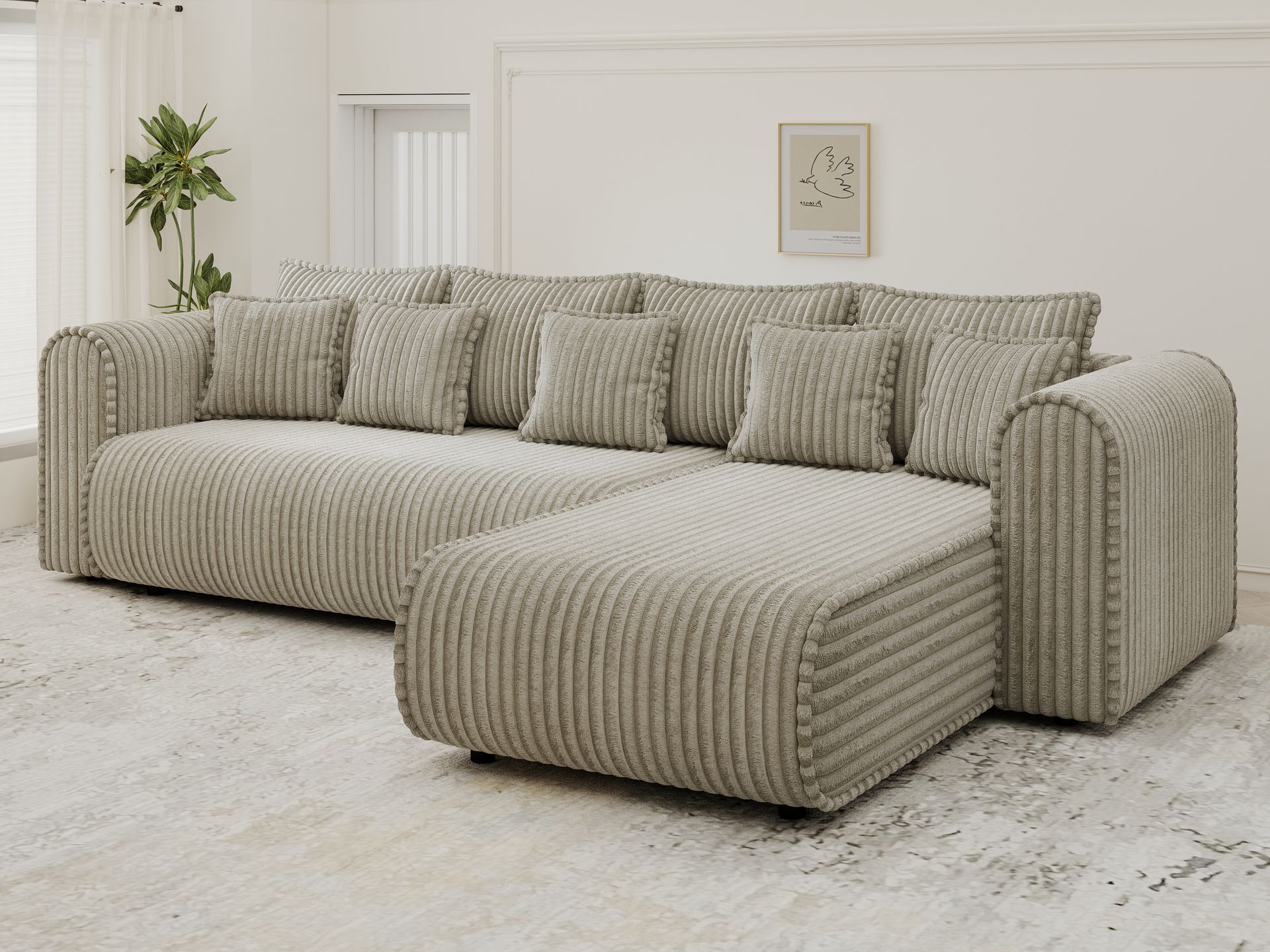 Colțar extensibil dumonde cu ladă de depozitare si sezut confortabil din spuma high-density, Monaco XL Tilia Capucino II 340x185 cm