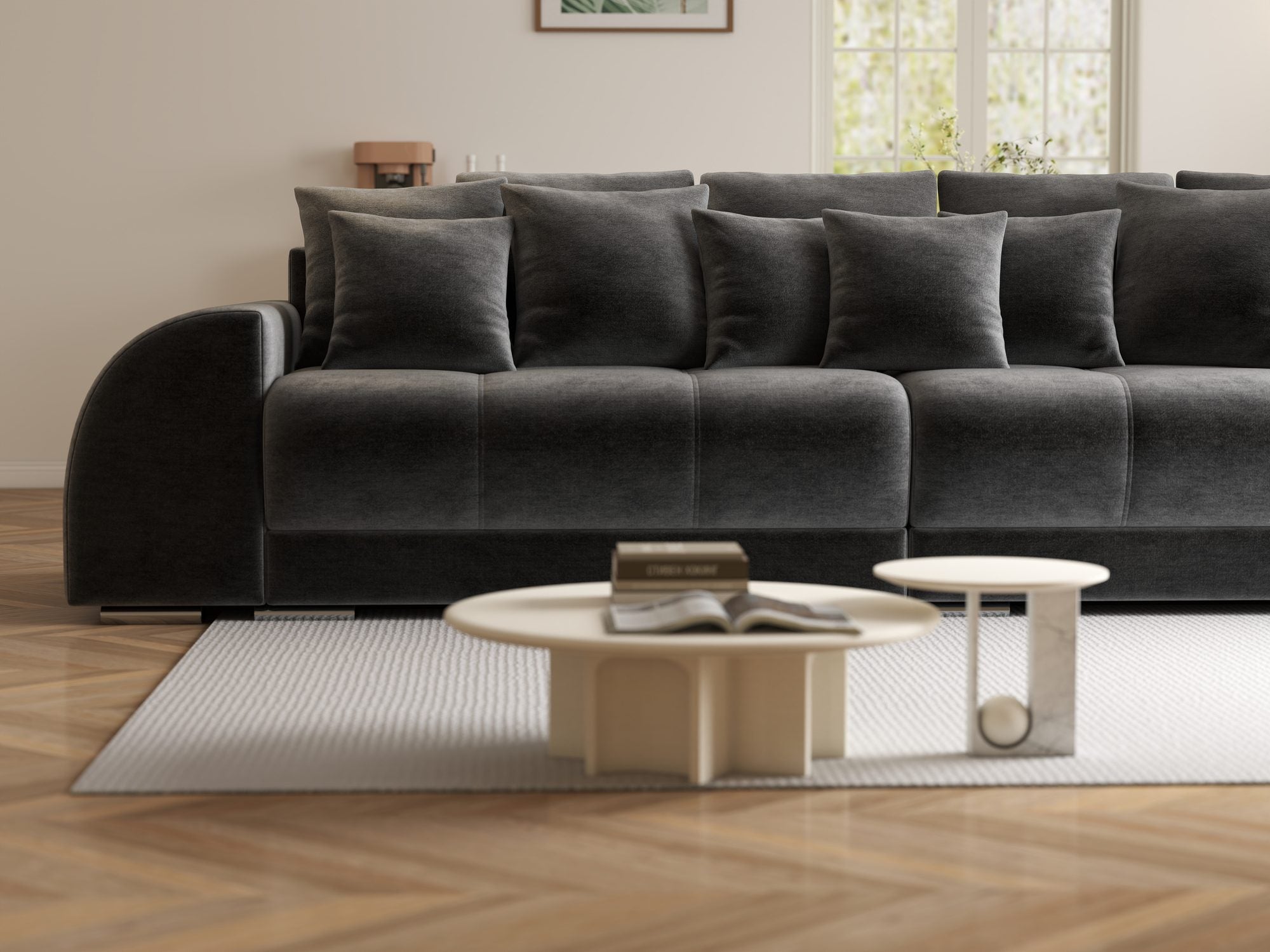 Canapea extensibilă dumonde cu 2 lăzi de depozitare si sezut confortabil din spuma high-density, Verona Monolith Gri Antracit 97 310x100 cm