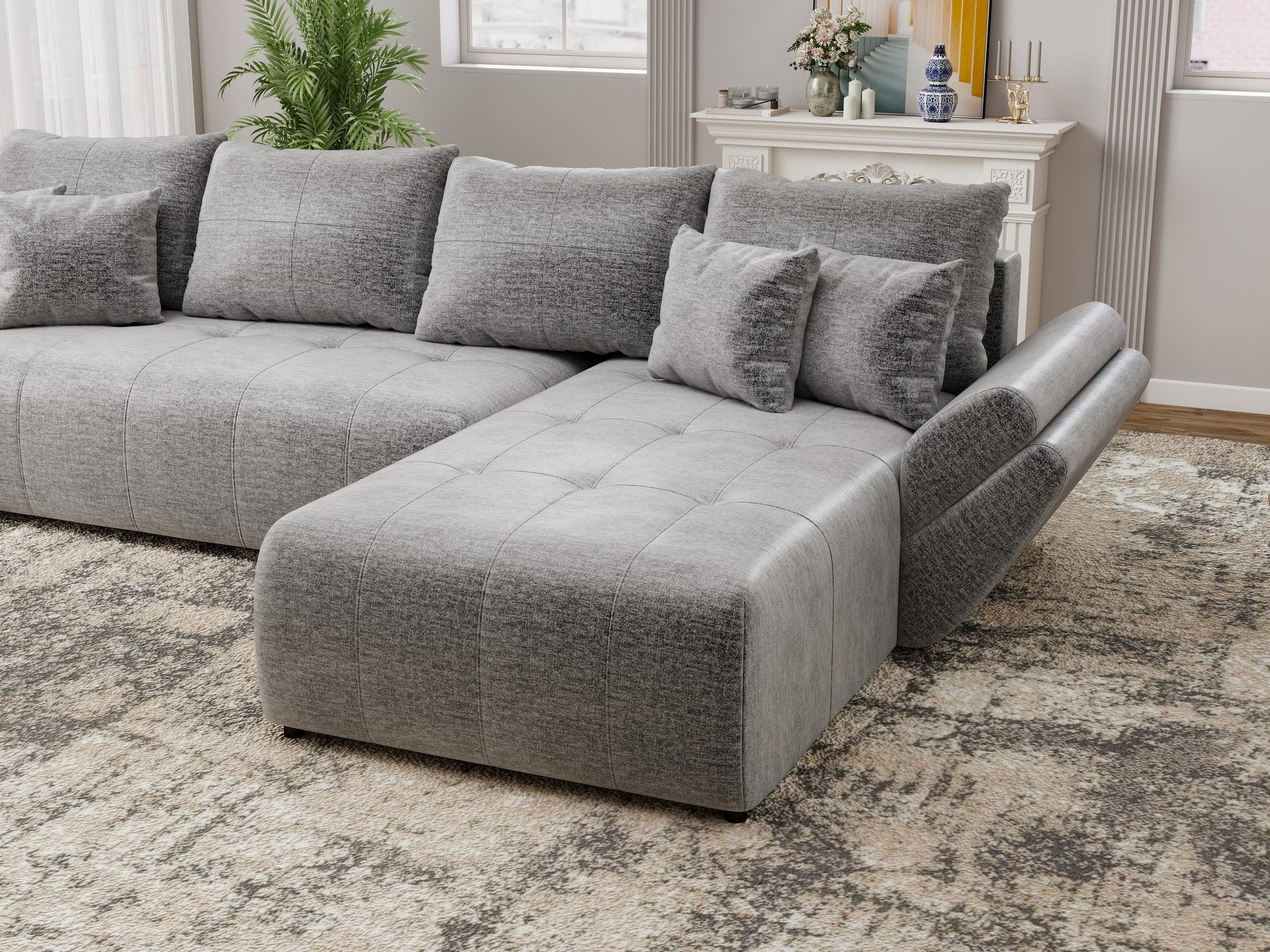Colțar extensibil dumonde cu ladă de depozitare si sezut confortabil din spuma high-density, Berlin XL Monolith Gri 85 II 350x185 cm