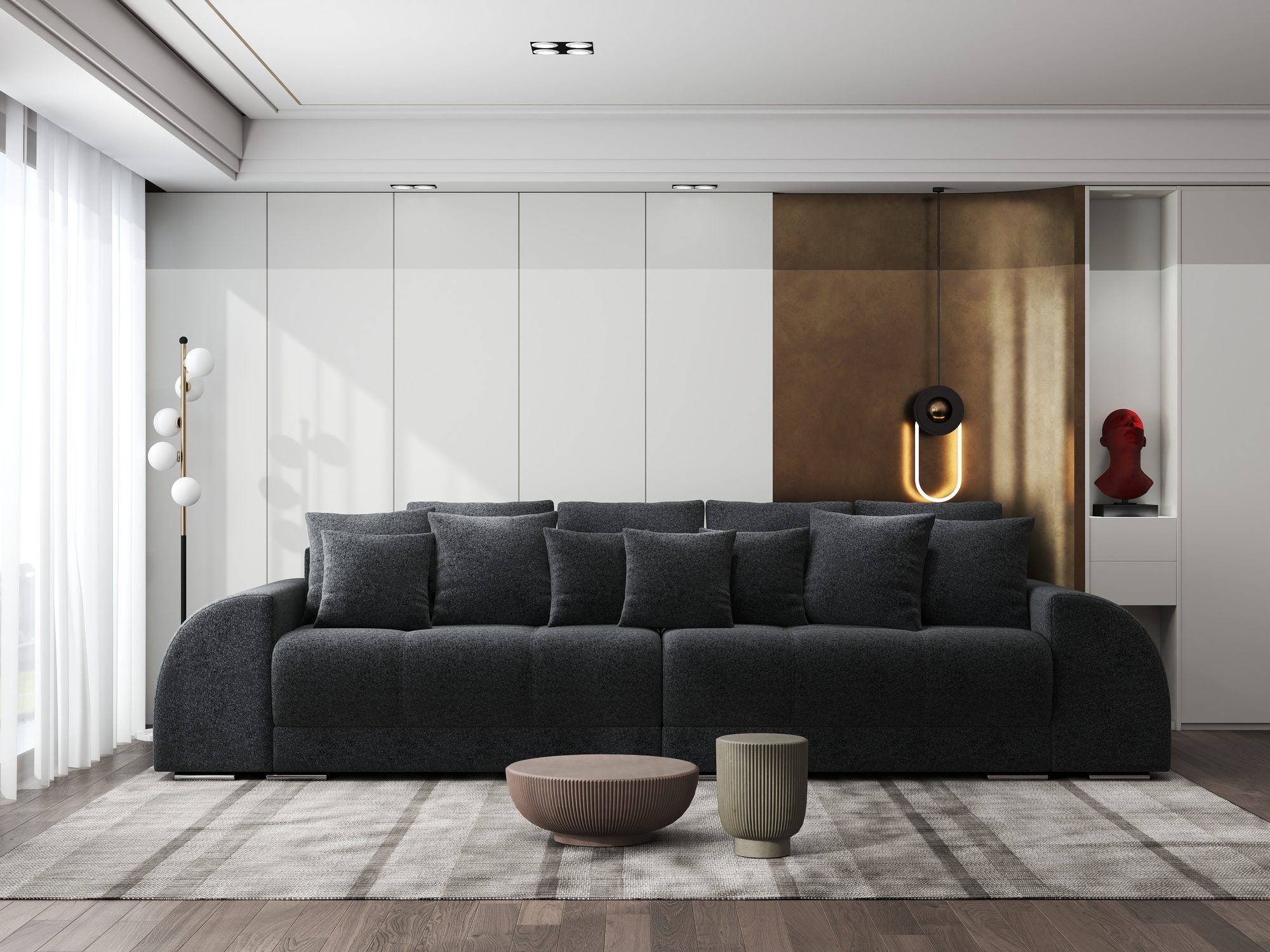 Canapea extensibilă dumonde cu 2 lăzi de depozitare si sezut confortabil din spuma high-density, Verona Monte Negru 99 310x100 cm