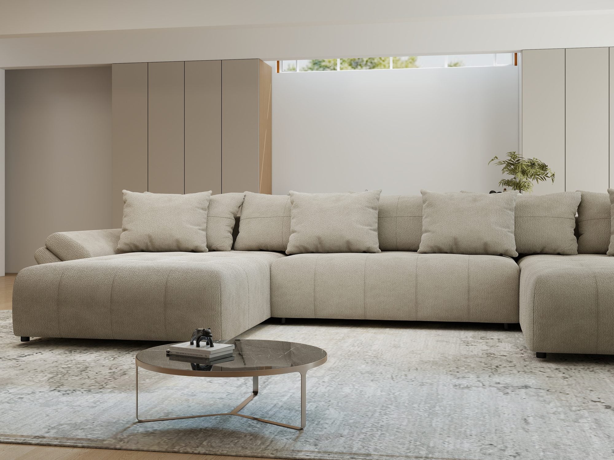 Colțar extensibil dumonde cu ladă de depozitare si sezut confortabil din spuma high-density, Berlin U Vibe Bej 06 380x180 cm