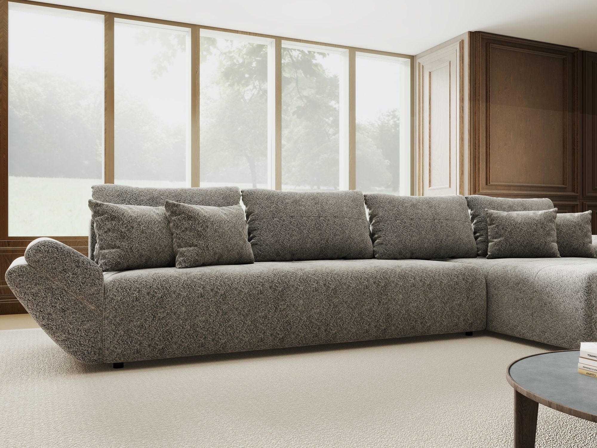 Colțar extensibil dumonde cu ladă de depozitare si sezut confortabil din spuma high-density, Berlin XL Arena Gri Grafit 18 II 350x185 cm