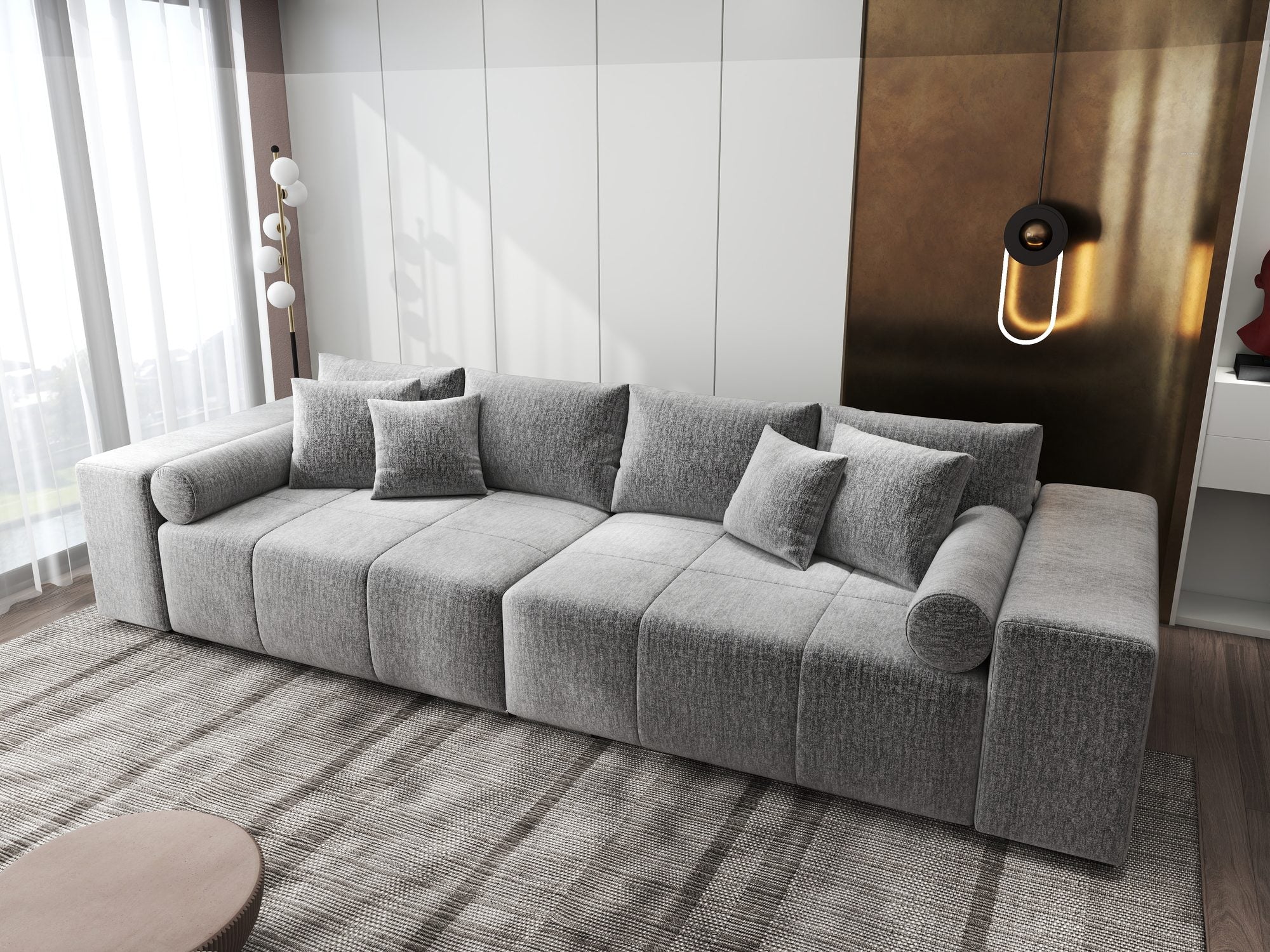 Canapea extensibilă dumonde cu ladă de depozitare si sezut confortabil din spuma high-density, Marbela XXL Monolith Gri 85 290x100 cm