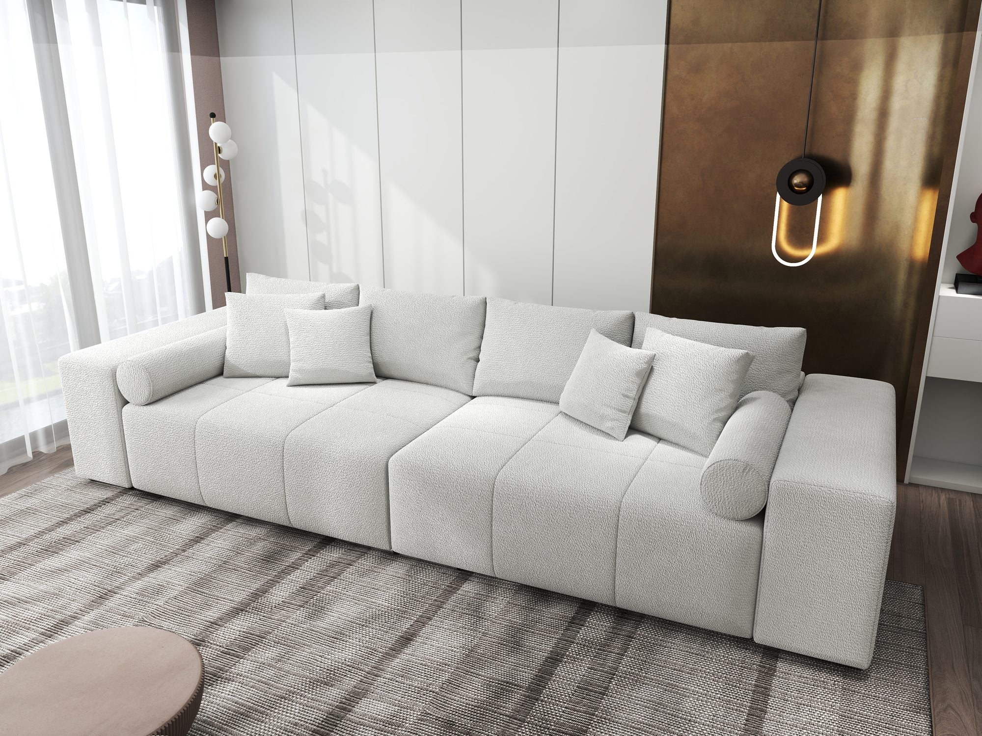 Canapea extensibilă dumonde cu ladă de depozitare si sezut confortabil din spuma high-density, Marbela XXL Vibe Bej 03 290x100 cm