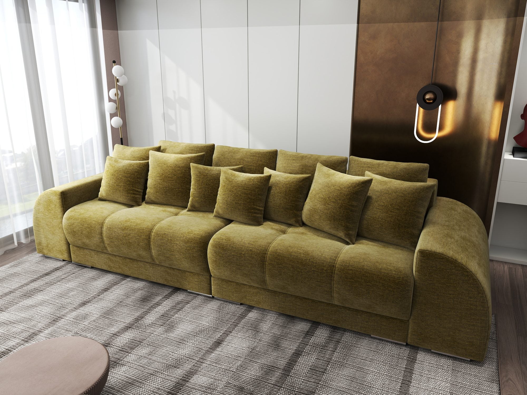 Canapea extensibilă dumonde cu 2 lăzi de depozitare si sezut confortabil din spuma high-density, Verona Monolith Verde Olive 38 310x100 cm