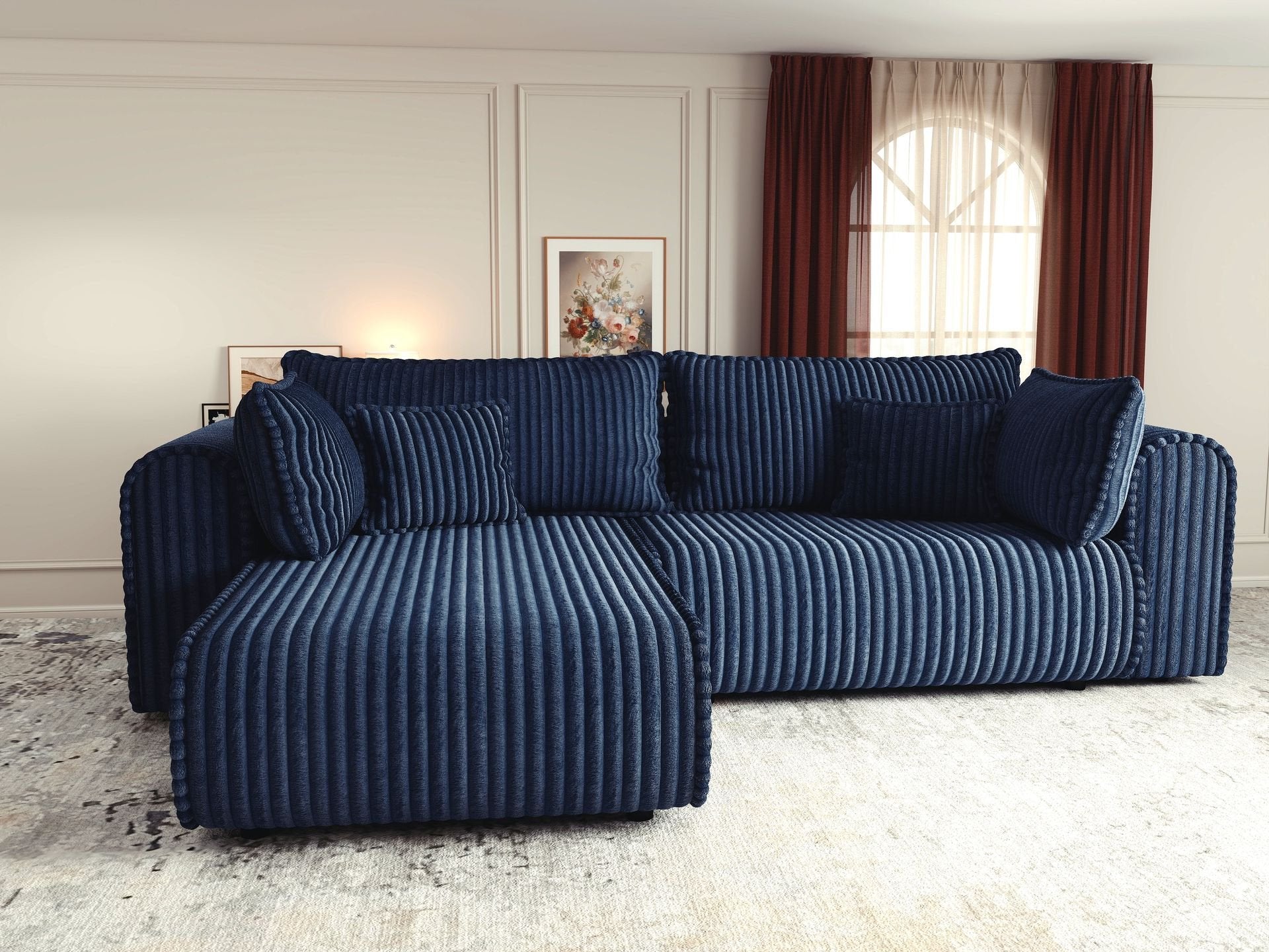 Colțar extensibil dumonde cu ladă de depozitare si sezut confortabil din spuma high-density, Monaco L Tilia Albastru 270x100 cm