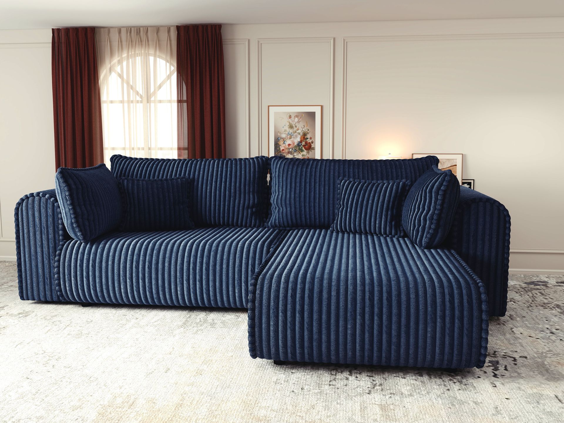 Colțar extensibil dumonde cu ladă de depozitare si sezut confortabil din spuma high-density, Monaco L Tilia Albastru II 270x100 cm