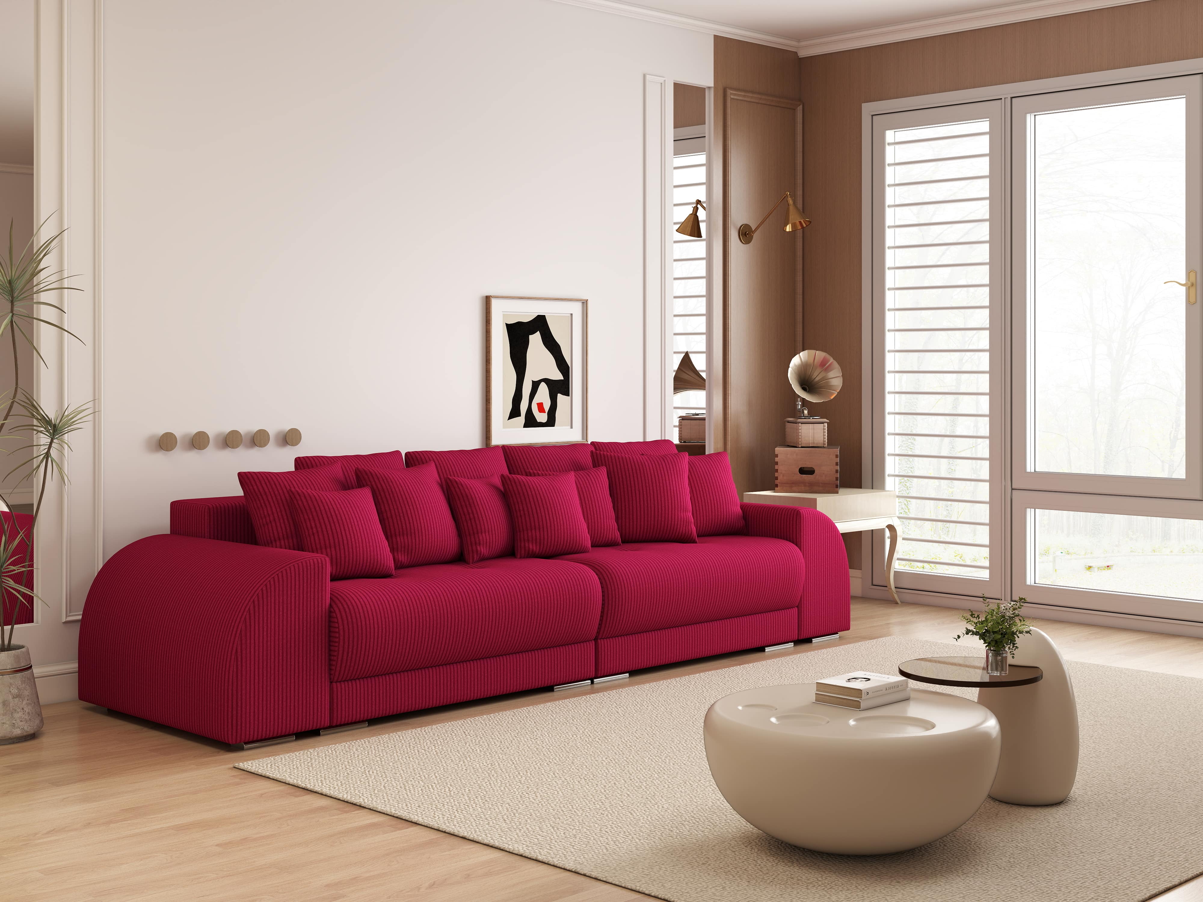 Canapea extensibilă dumonde cu 2 lăzi de depozitare si sezut confortabil din spuma HR, Verona Zoom Red 310x100 cm Fabrica