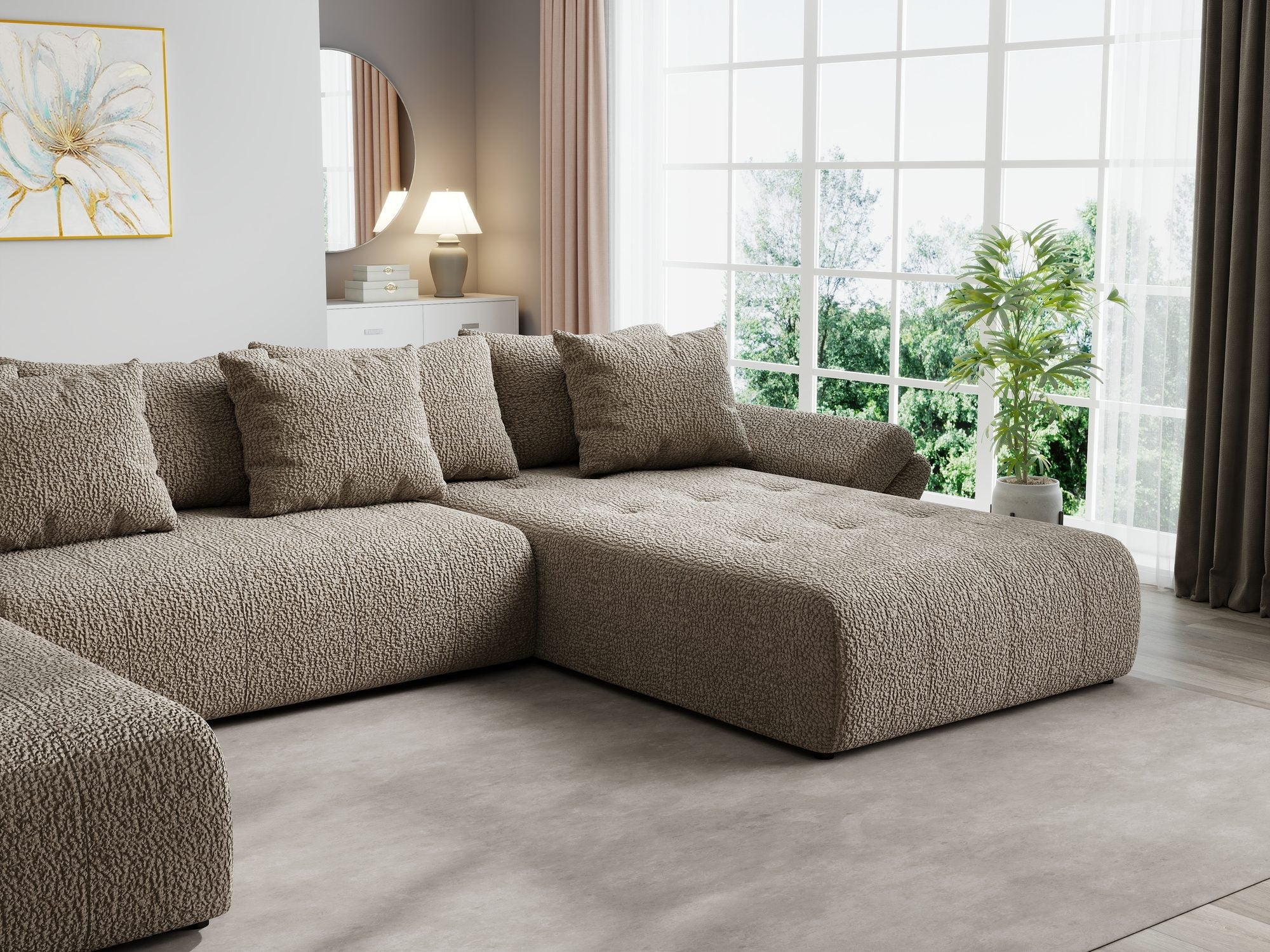 Colțar extensibil dumonde cu ladă de depozitare si sezut confortabil din spuma high-density, Berlin U Jaguar Maro Cappuccino 8 380x180 cm