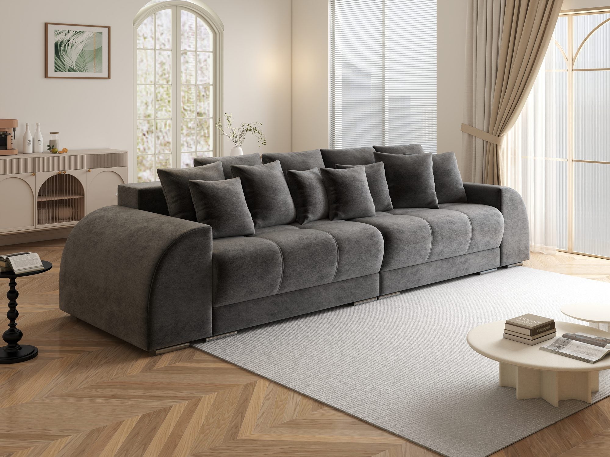 Canapea extensibilă dumonde cu 2 lăzi de depozitare si sezut confortabil din spuma high-density, Verona Monolith Gri Antracit 97 310x100 cm
