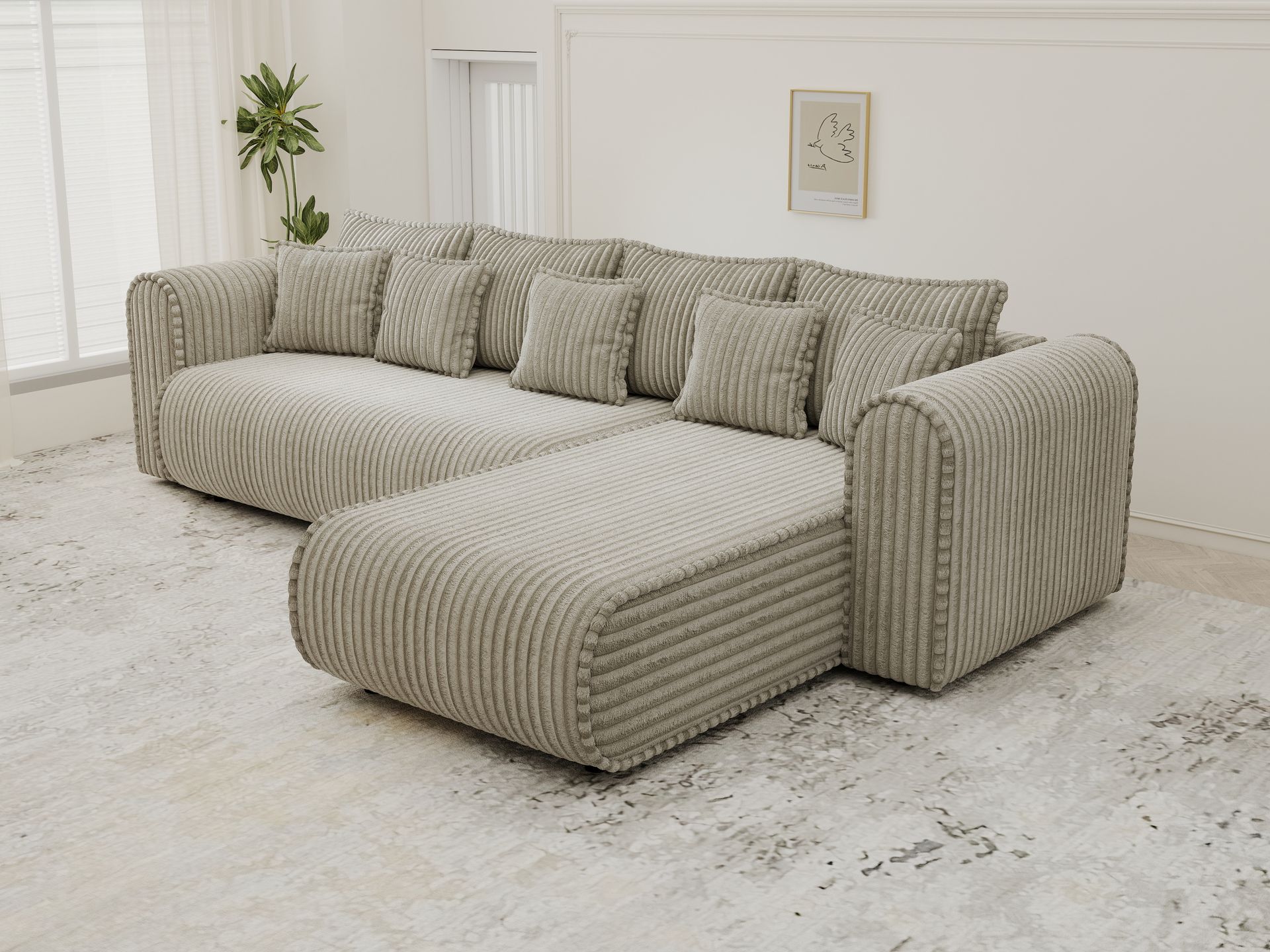 Colțar extensibil dumonde cu ladă de depozitare si sezut confortabil din spuma high-density, Monaco XL Tilia Capucino II 340x185 cm