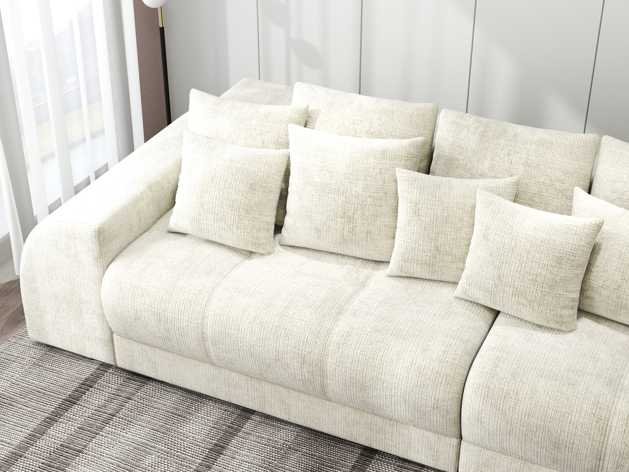 Canapea extensibilă dumonde cu 2 lăzi de depozitare si sezut confortabil din spuma high-density, Verona Cremona Alb 1 310x100 cm