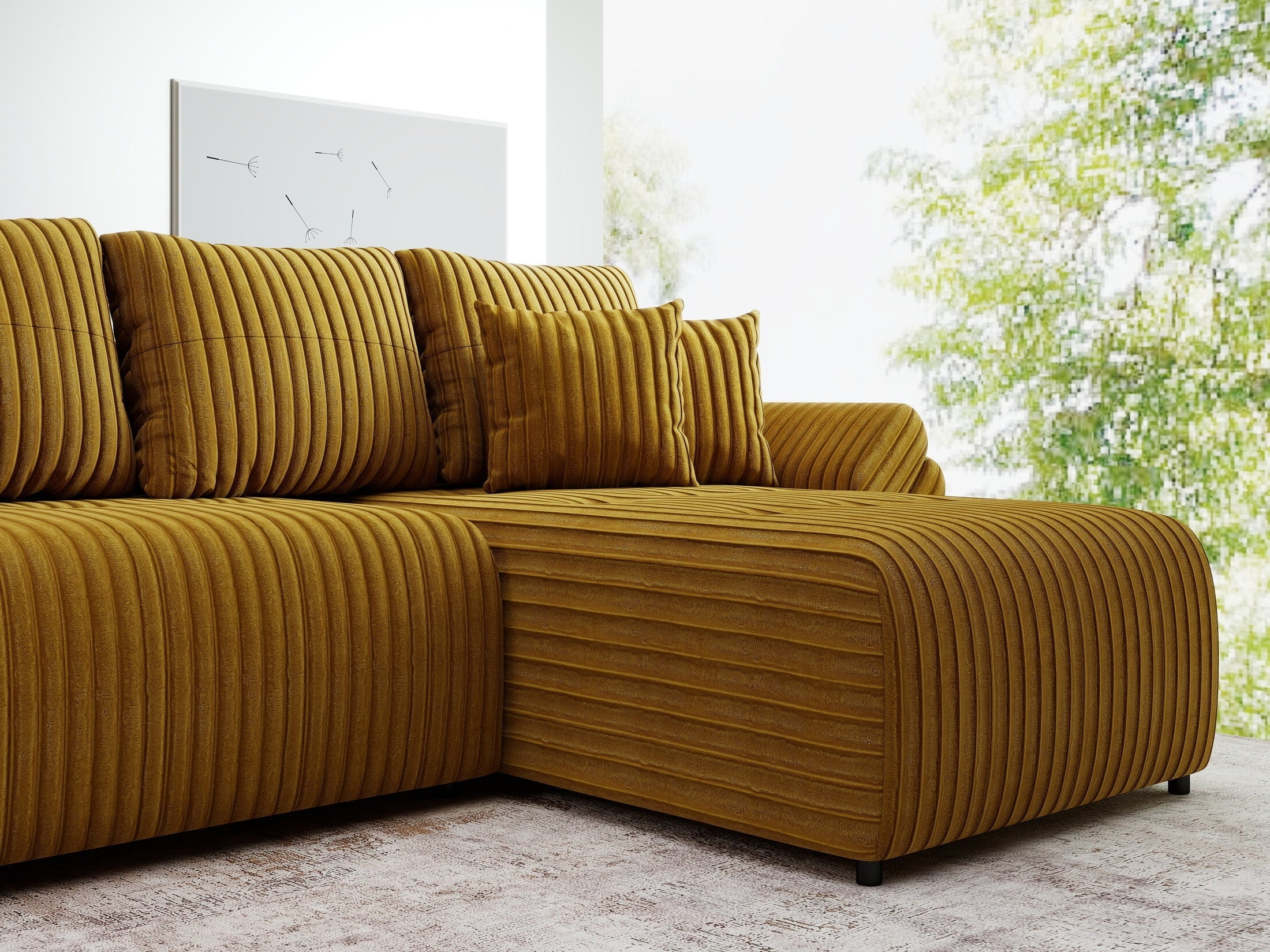 Colțar extensibil dumonde cu ladă de depozitare si sezut confortabil din spuma high-density, Berlin XL Ambience Mustar II 350x185 cm