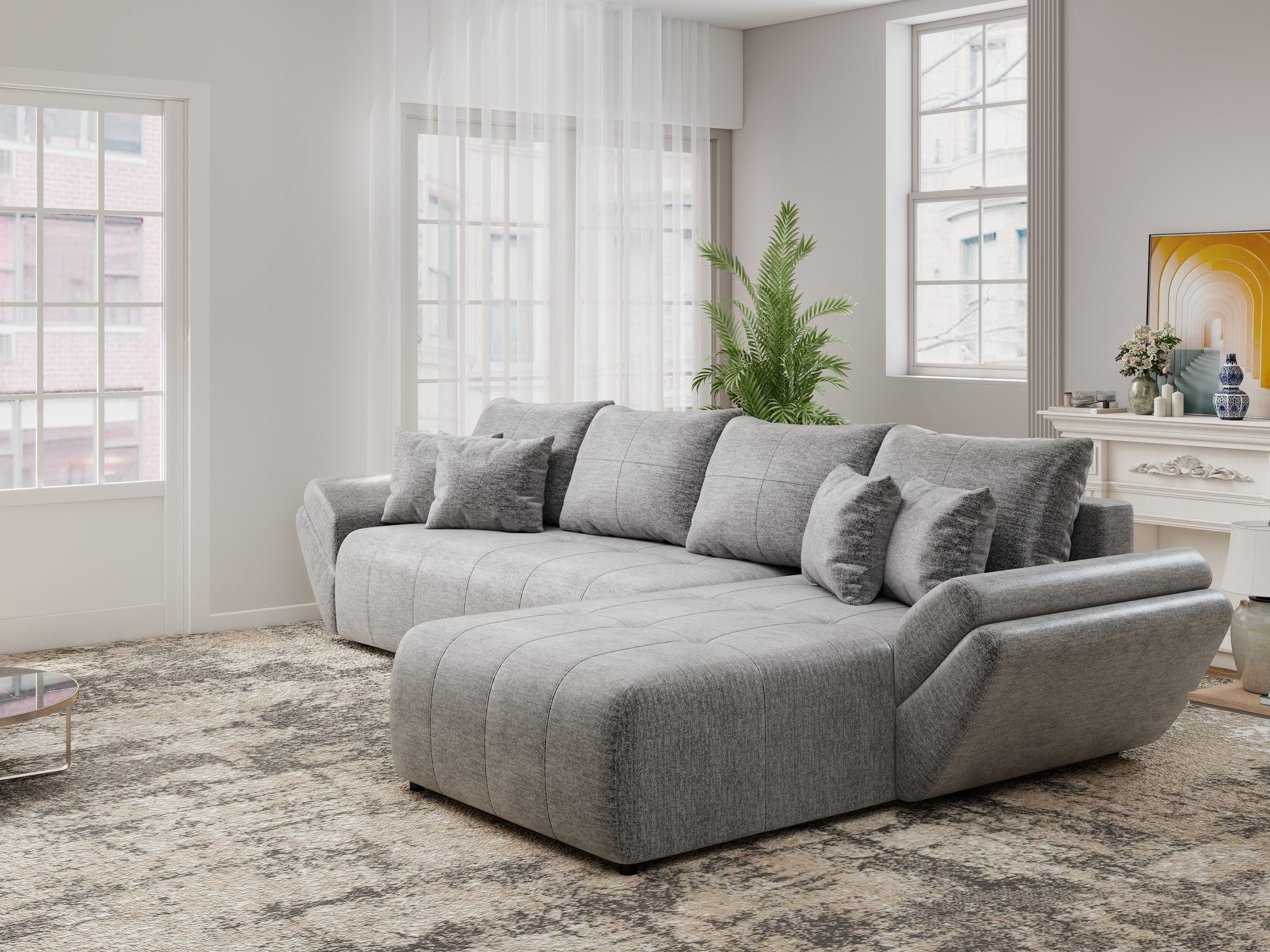 Colțar extensibil dumonde cu ladă de depozitare si sezut confortabil din spuma high-density, Berlin XL Monolith Gri 85 II 350x185 cm