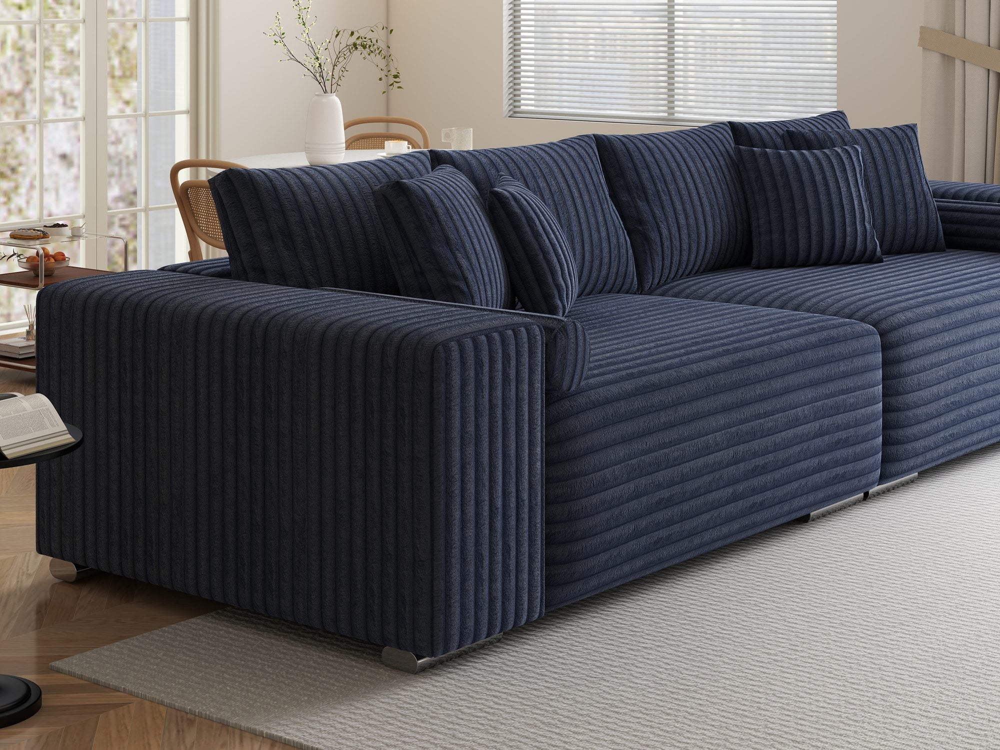 Canapea extensibilă dumonde cu ladă de depozitare si sezut confortabil din spuma high-density, Marbela XXL Tilia Albastru 77 290x100 cm