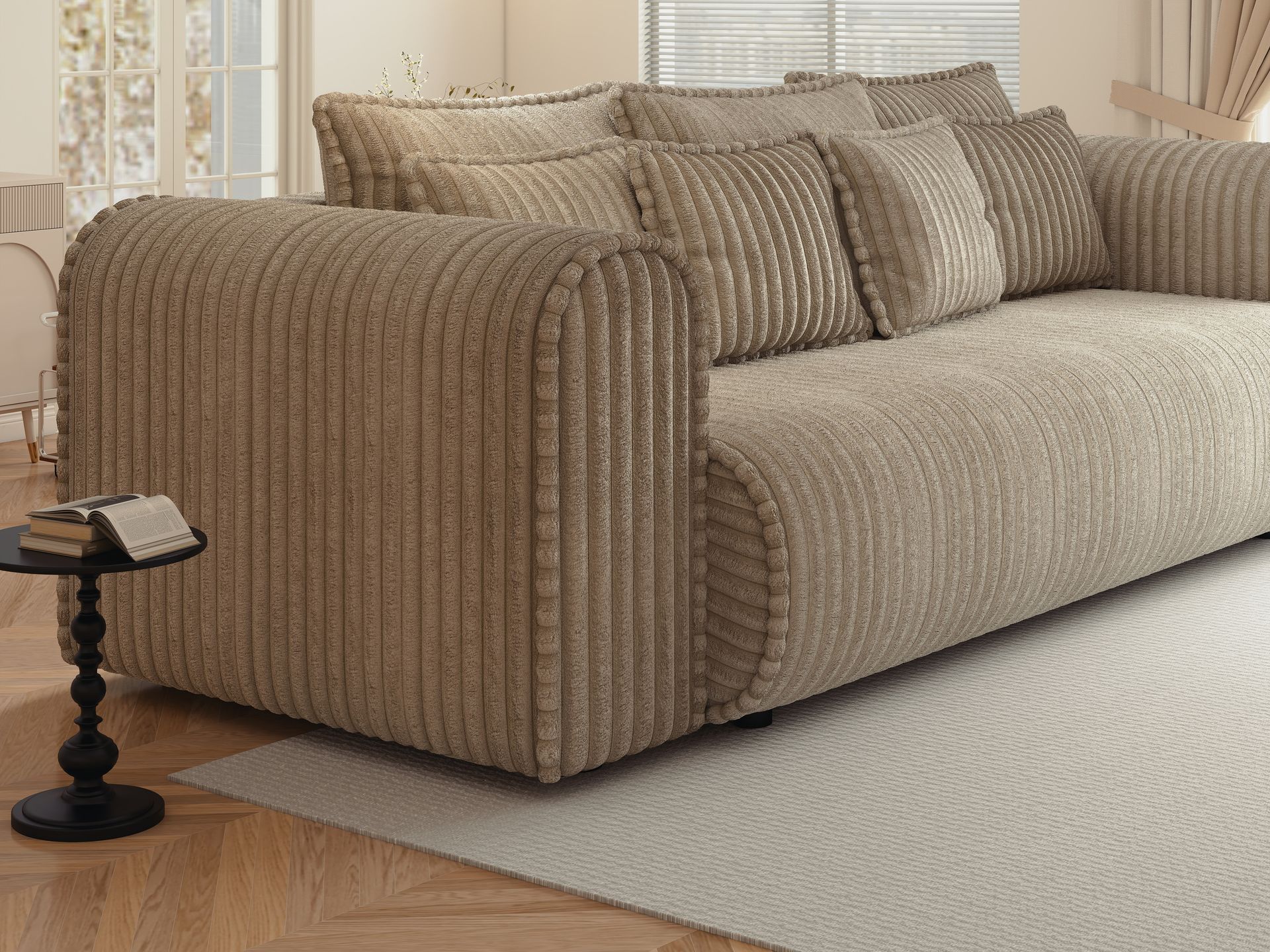 Canapea extensibilă dumonde cu ladă de depozitare si sezut confortabil din spuma high-density, Monaco Mica Tilia Bej 240x100 cm