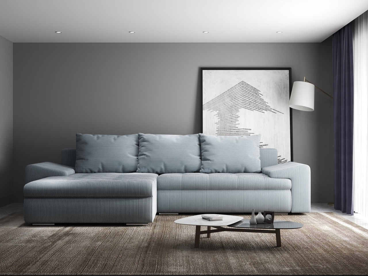 Colțar extensibil dumonde cu ladă de depozitare si sezut confortabil din spuma HR, Leonardo Zoom Grey 260x185 cm Fabrica
