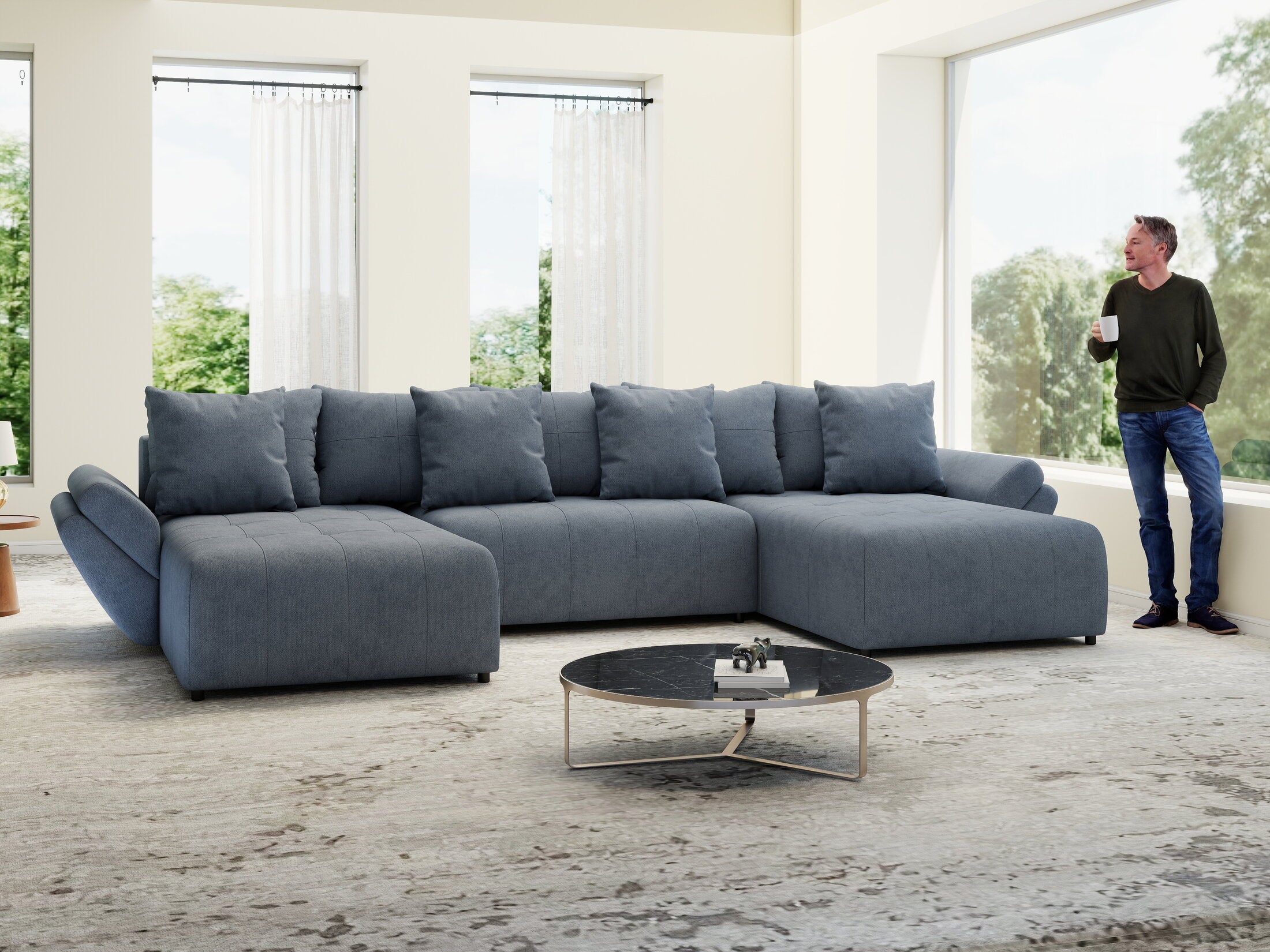 Colțar extensibil dumonde cu ladă de depozitare si sezut confortabil din spuma high-density, Berlin U Enjoy Antracit 400x185 cm