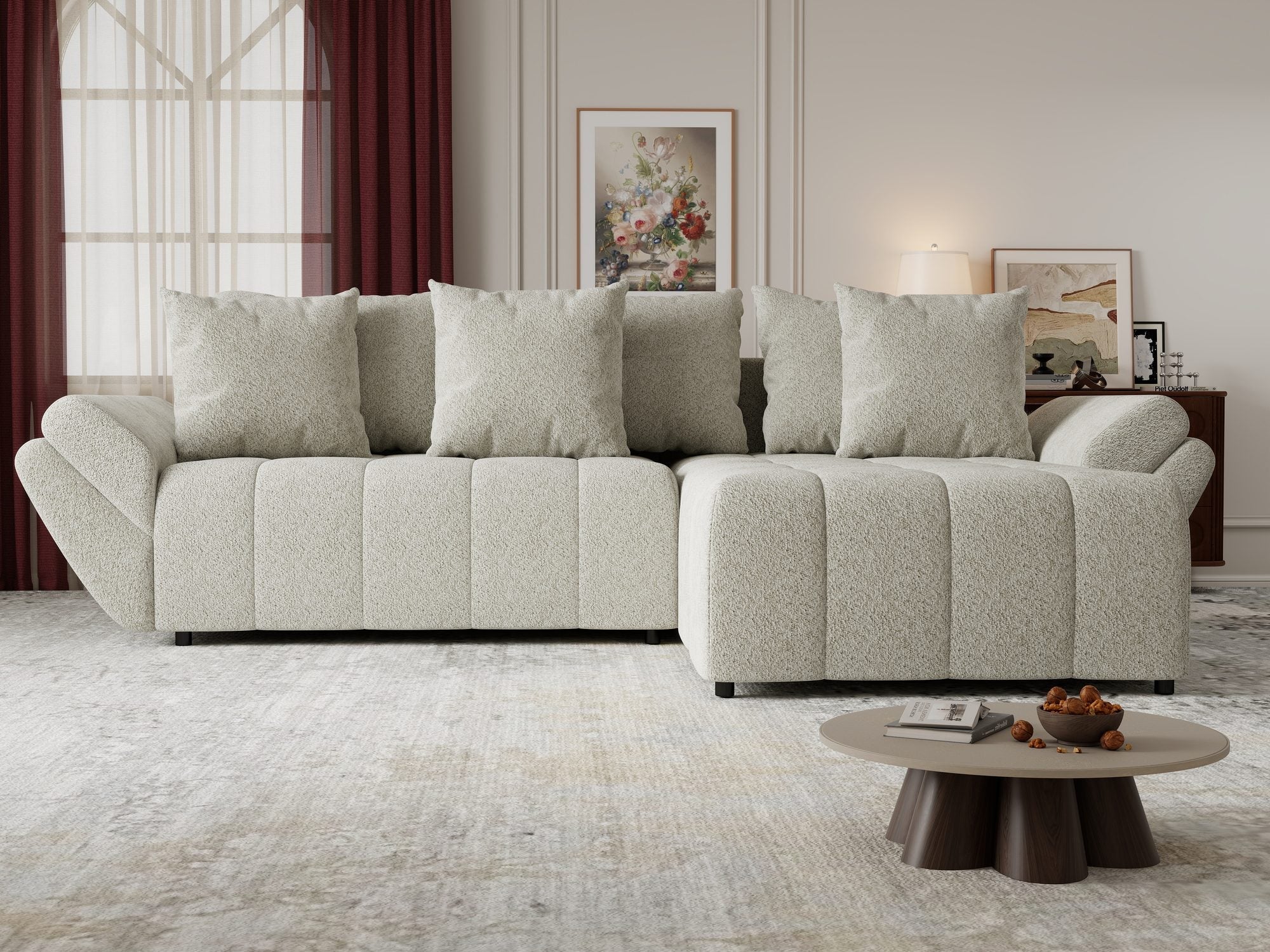 Colțar extensibil dumonde cu ladă de depozitare si sezut confortabil din spuma high-density, Berlin Arena Bej 20 II 280x185 cm