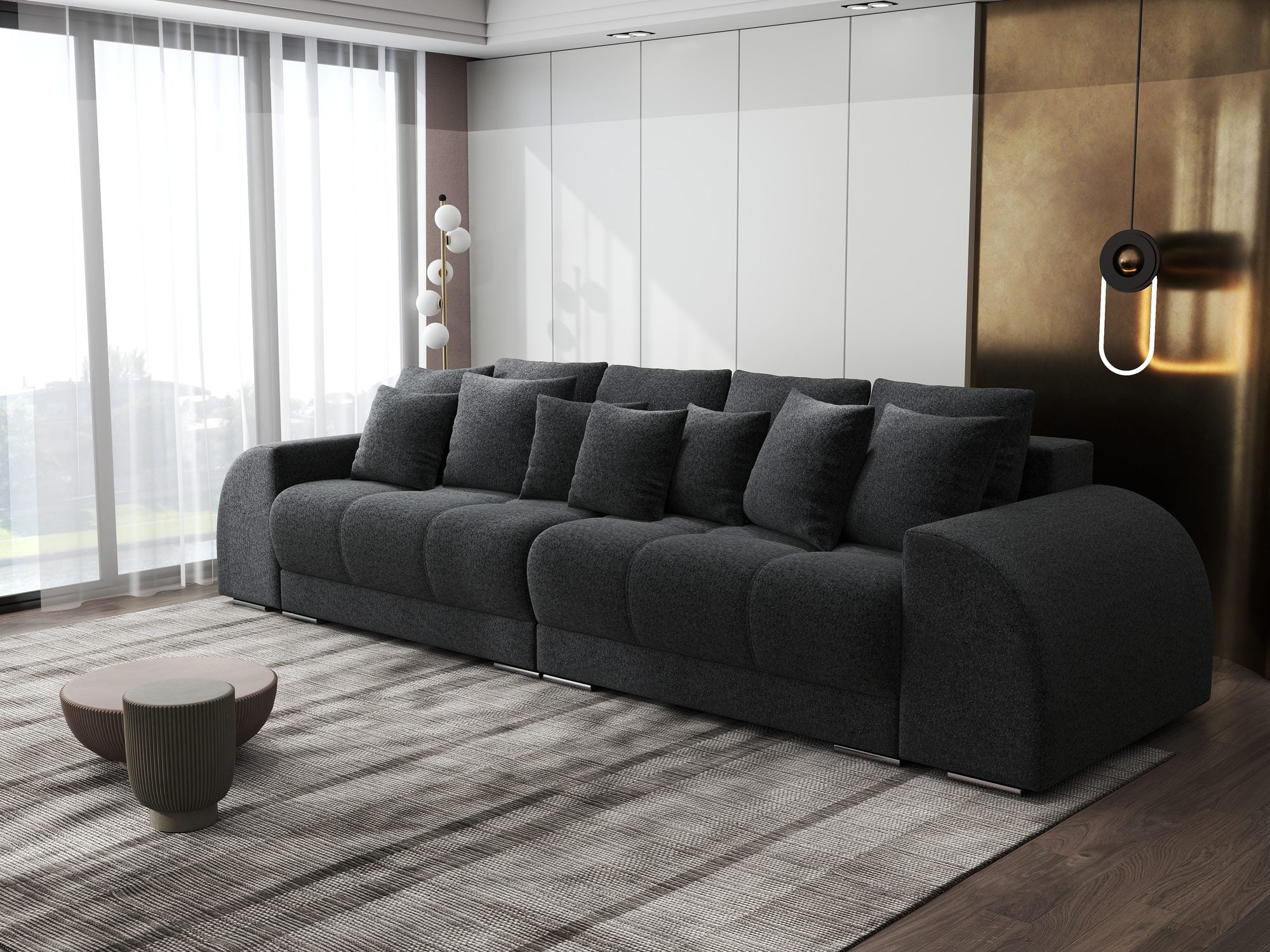 Canapea extensibilă dumonde cu 2 lăzi de depozitare si sezut confortabil din spuma high-density, Verona Monte Negru 99 310x100 cm