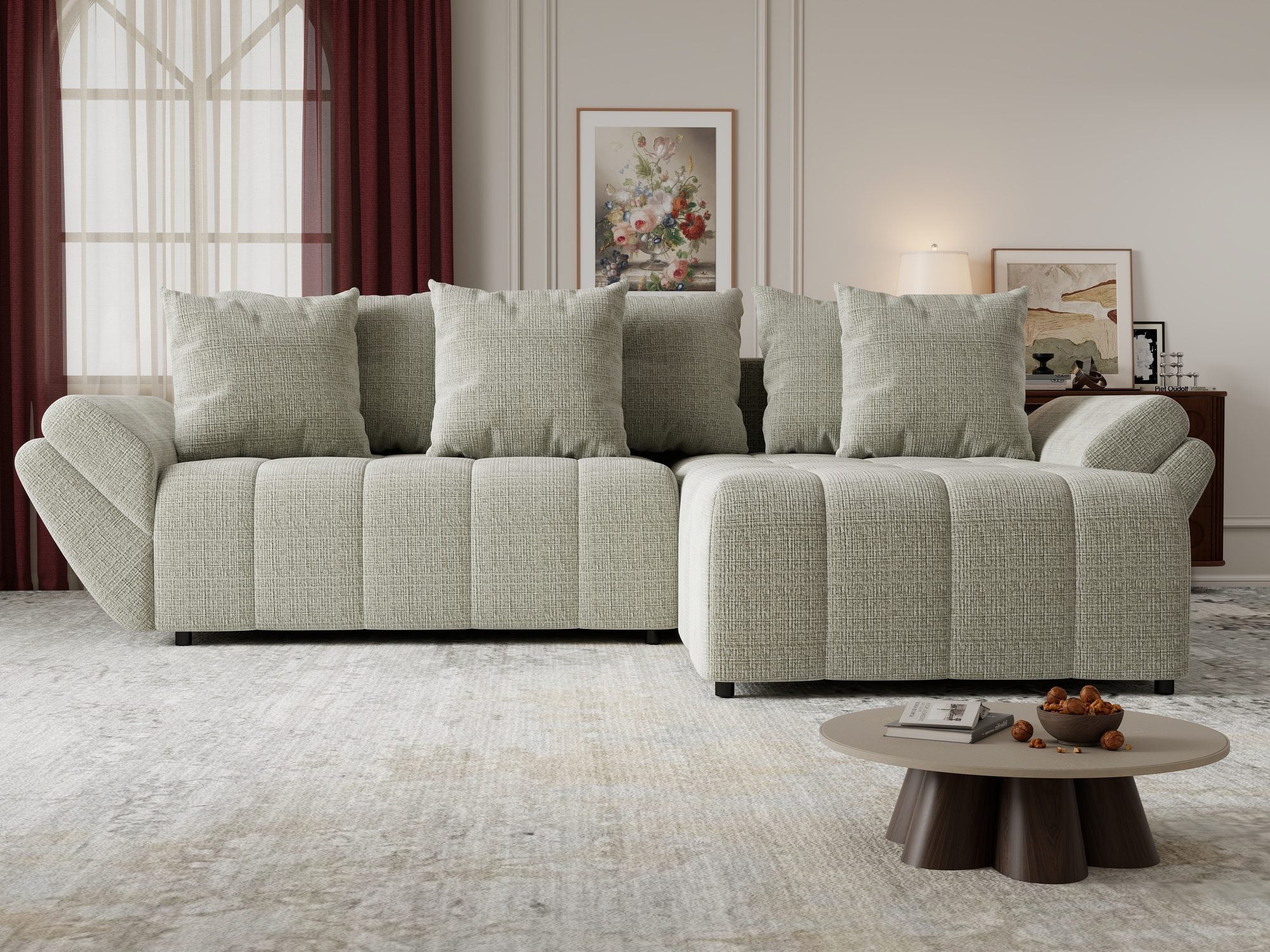 Colțar extensibil dumonde cu ladă de depozitare si sezut confortabil din spuma high-density, Berlin Cremona Bej 04 II 280x185 cm