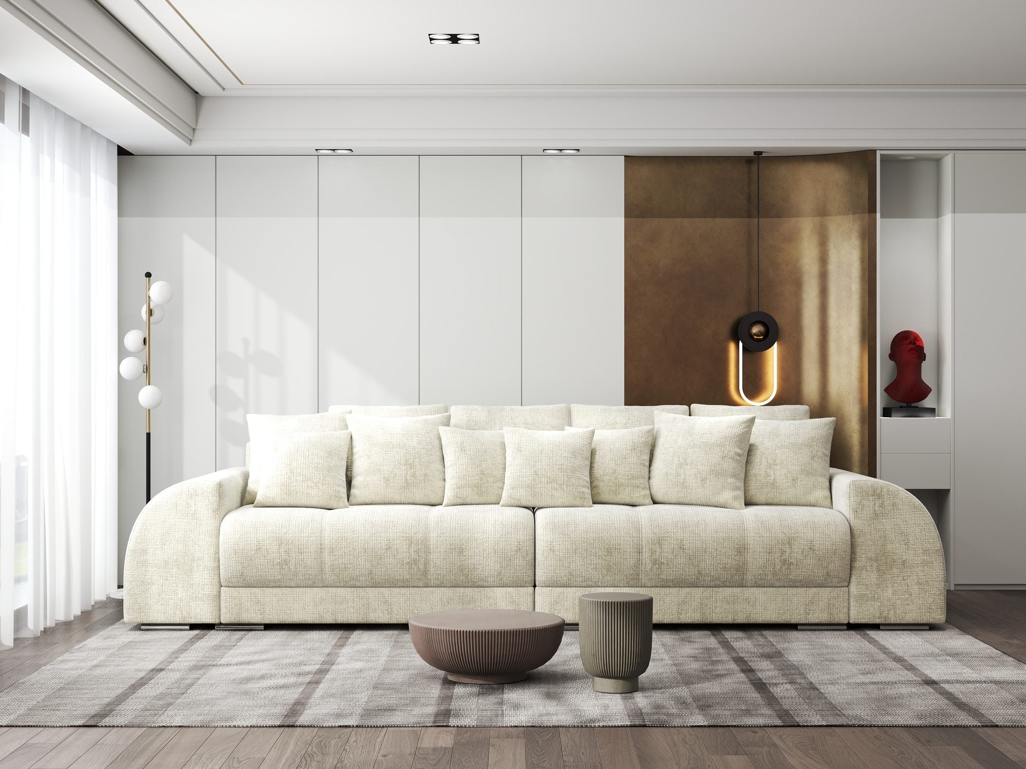 Canapea extensibilă dumonde cu 2 lăzi de depozitare si sezut confortabil din spuma high-density, Verona Cremona Alb 1 310x100 cm