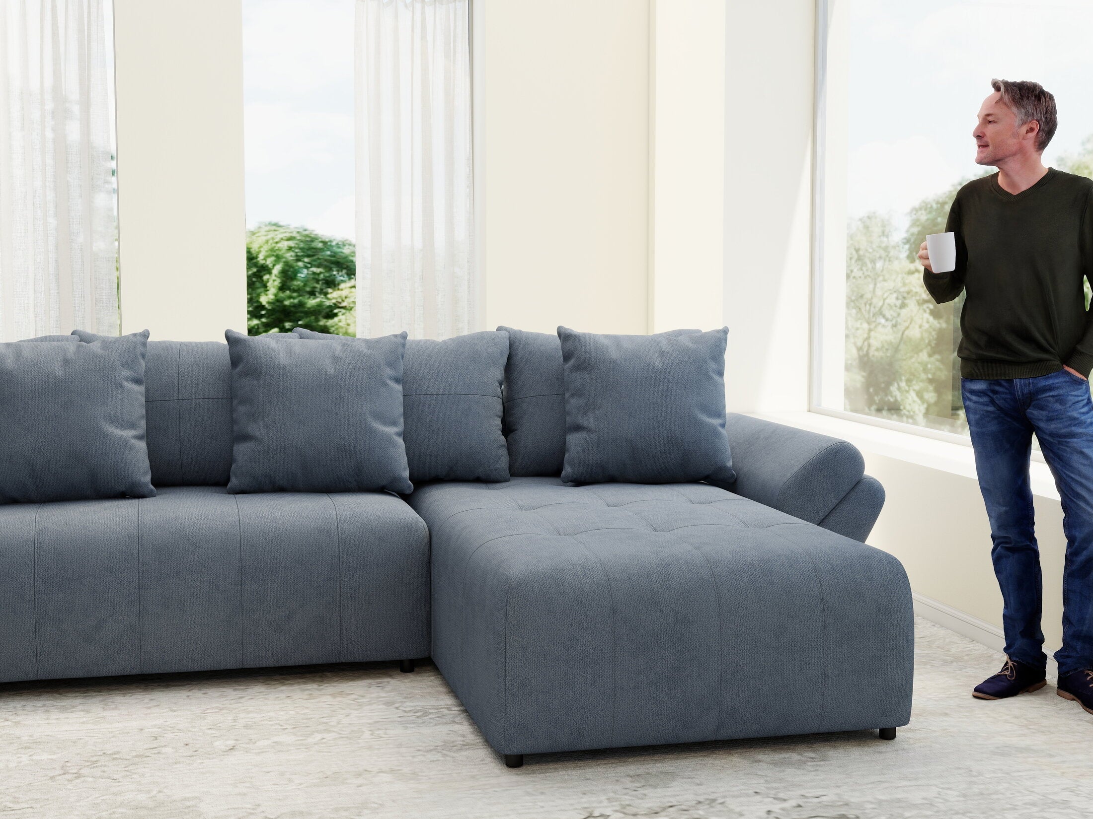 Colțar extensibil dumonde cu ladă de depozitare si sezut confortabil din spuma high-density, Berlin U Enjoy Antracit 400x185 cm