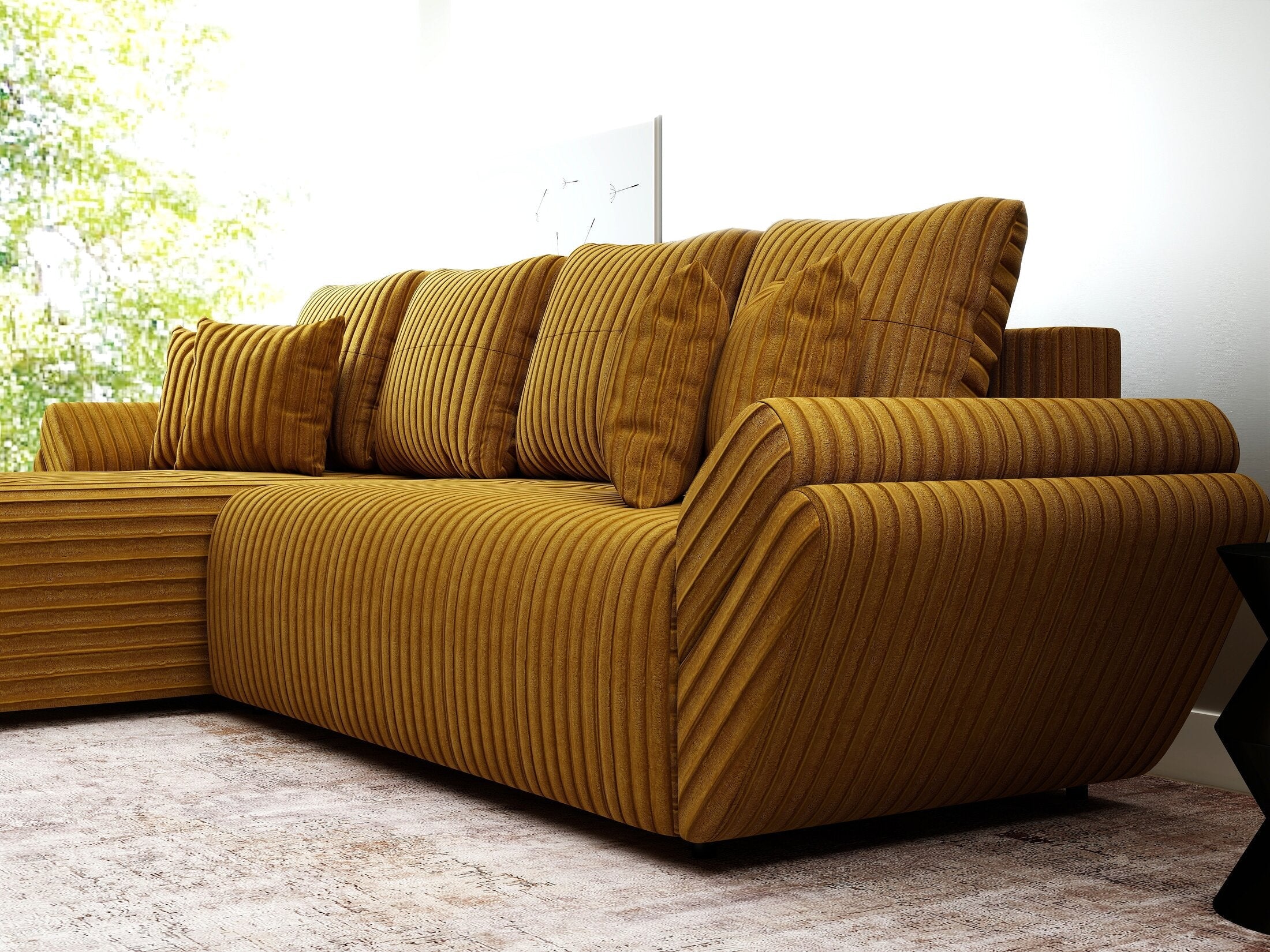 Colțar extensibil dumonde cu ladă de depozitare si sezut confortabil din spuma high-density, Berlin XL Ambience Mustar 350x185 cm